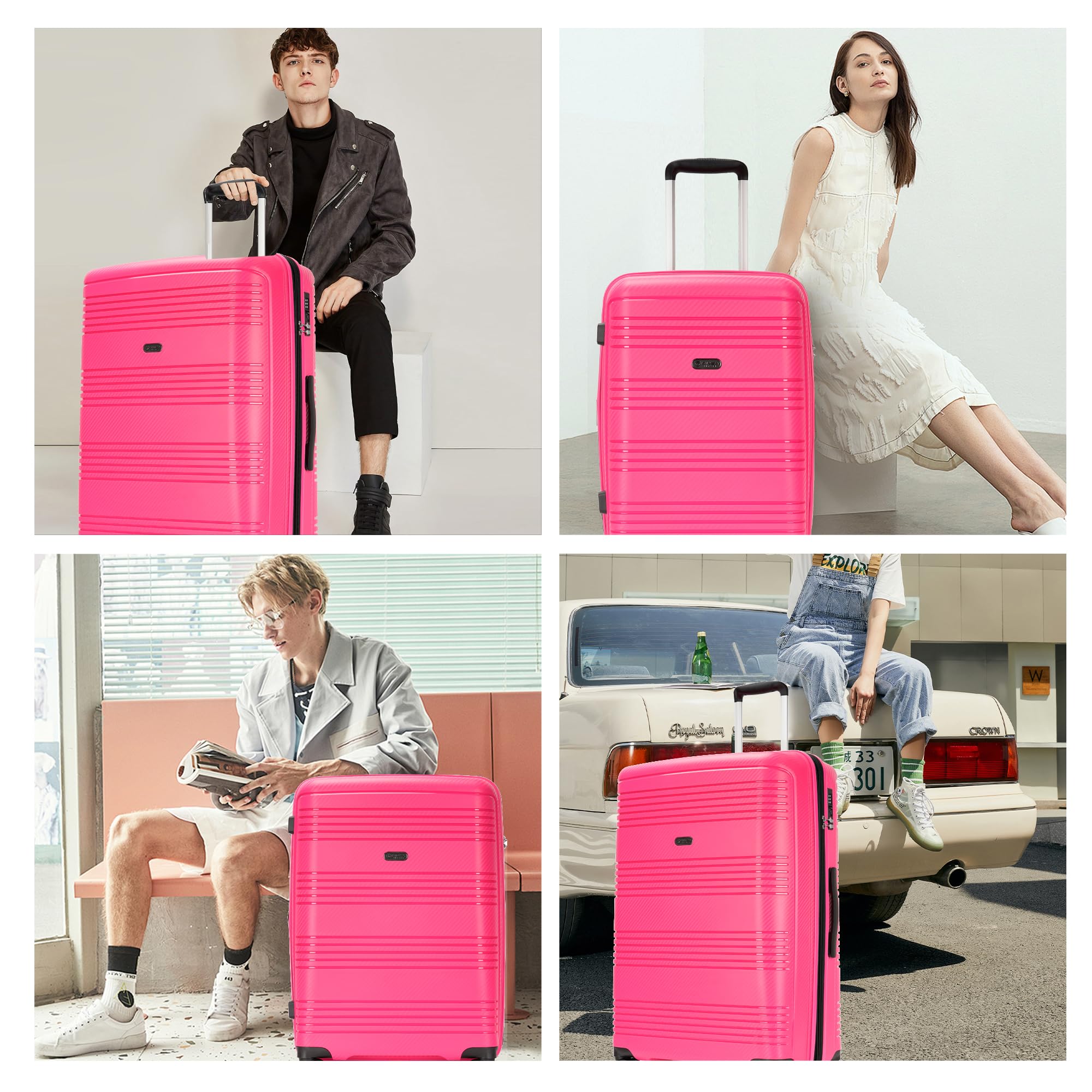 3 Piece Luggage Set for Women - Durable Expandable Large Suitcase with 360° Spinner Wheels & TSA Lock (20in/25in/29in) in Dark Pink | Perfect for Air Travel, Business Trips & Vacation Packing