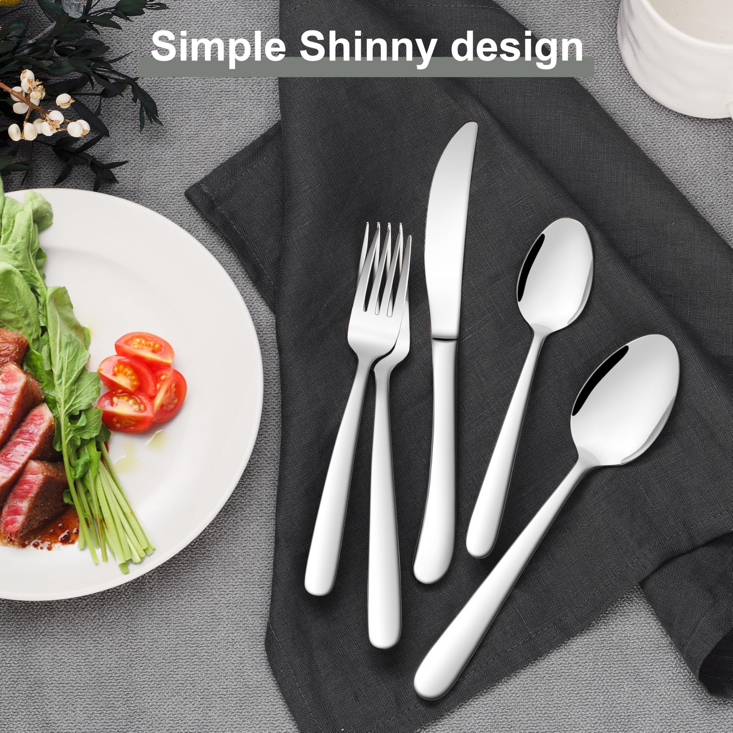 Premium 53-Piece Stainless Steel Flatware Set for 8 - Heavy Duty Silverware with Steak Knives & Serving Utensils, Mirror Finish & Dishwasher Safe - Perfect for Dinner Parties, Restaurants, and Everyday Dining