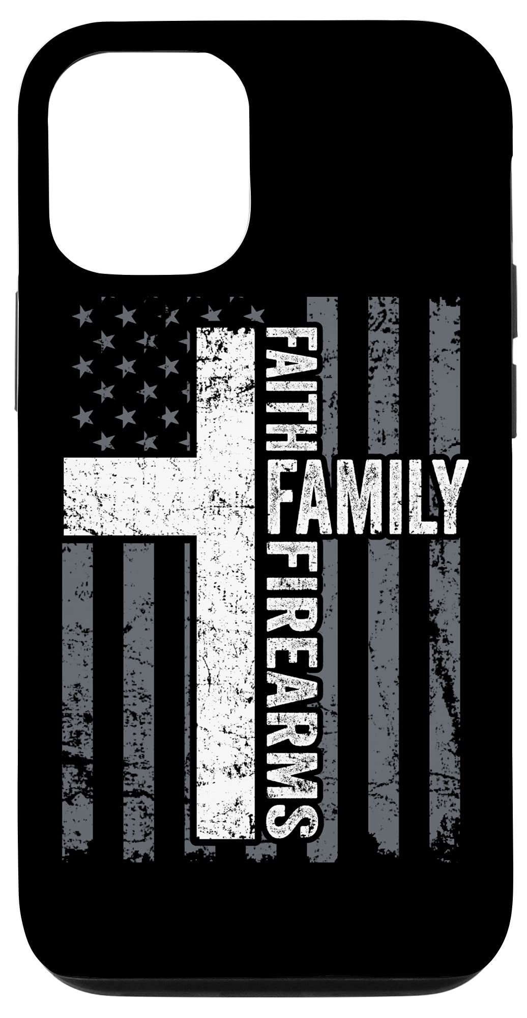 iPhone 12/12 Pro Patriotic Case - Faith Family Firearms Design with American Flag | Funny Pro-God & Guns Protective Cover for Apple iPhone 12/12 Pro - Perfect for Outdoor Enthusiasts & Patriotic Americans
