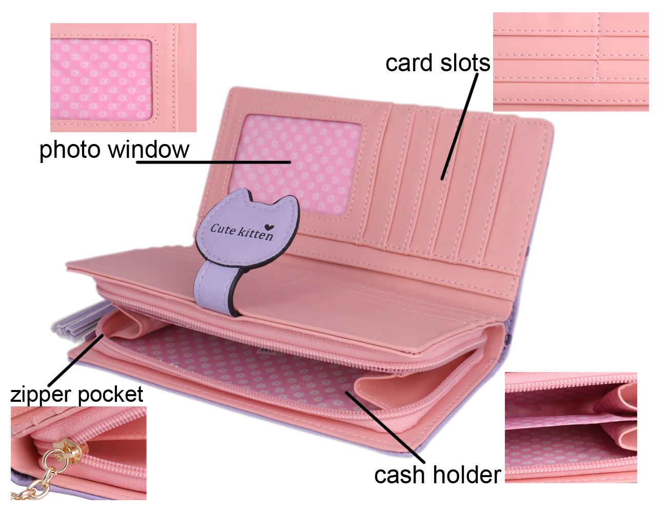 Stylish Women's PU Leather Cat Wallet with Tassel & Zipper - Cute Card Holder Purse for Everyday Use, Gifts & Travel Accessories