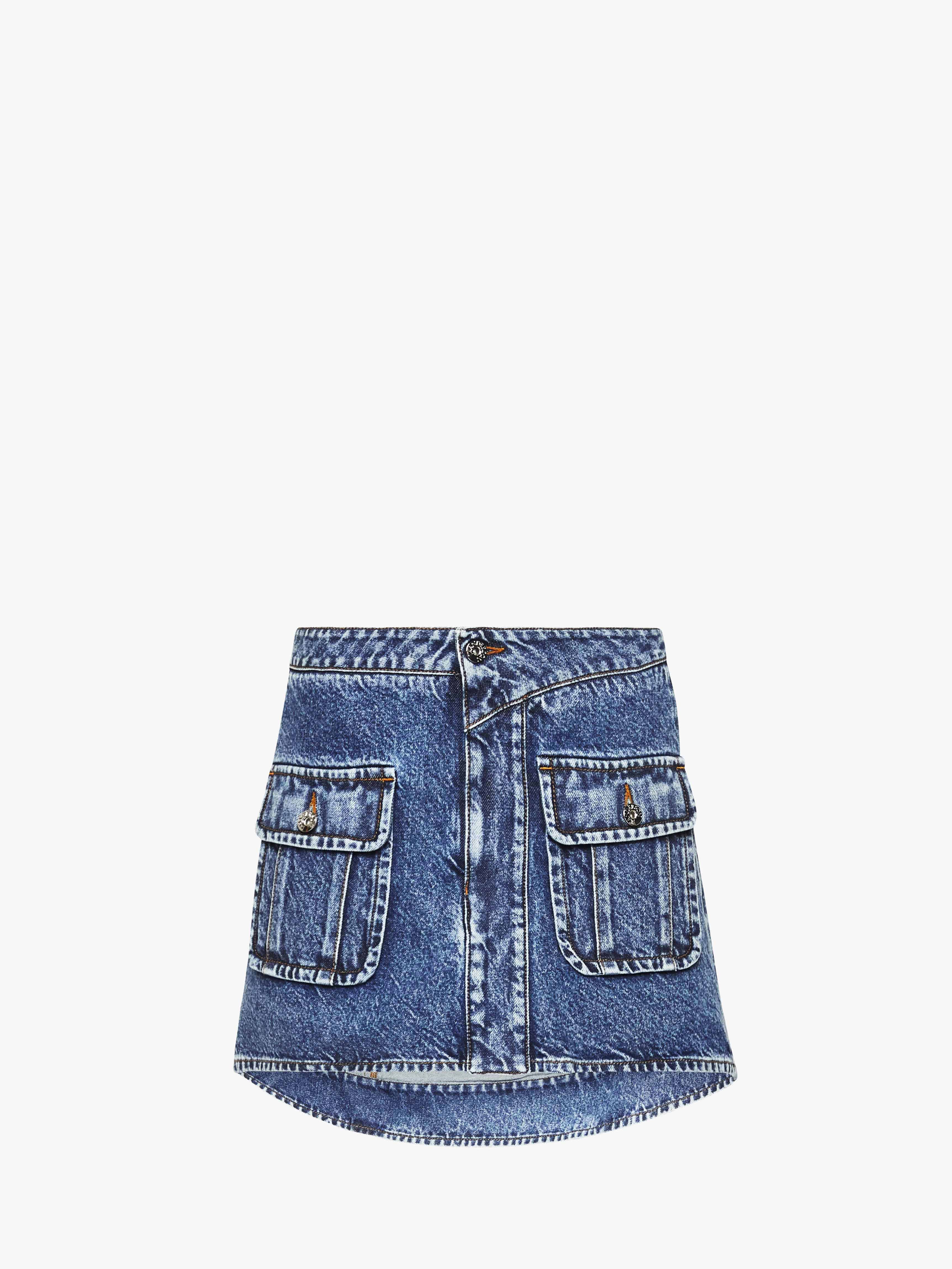 Stylish Curved Patch Pocket Mini Skirt for Women - Trendy A-Line Denim Skirt with Front Pockets - Perfect for Casual Outings, Date Nights & Office Wear