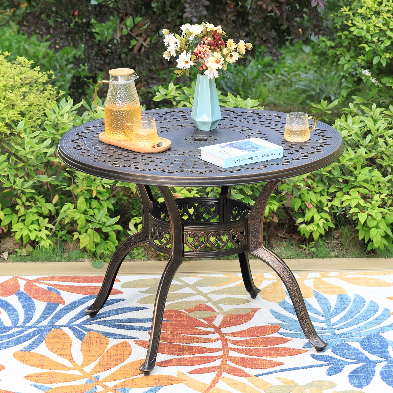 Premium Bronze Round Cast Aluminum Patio Dining Table - 39
