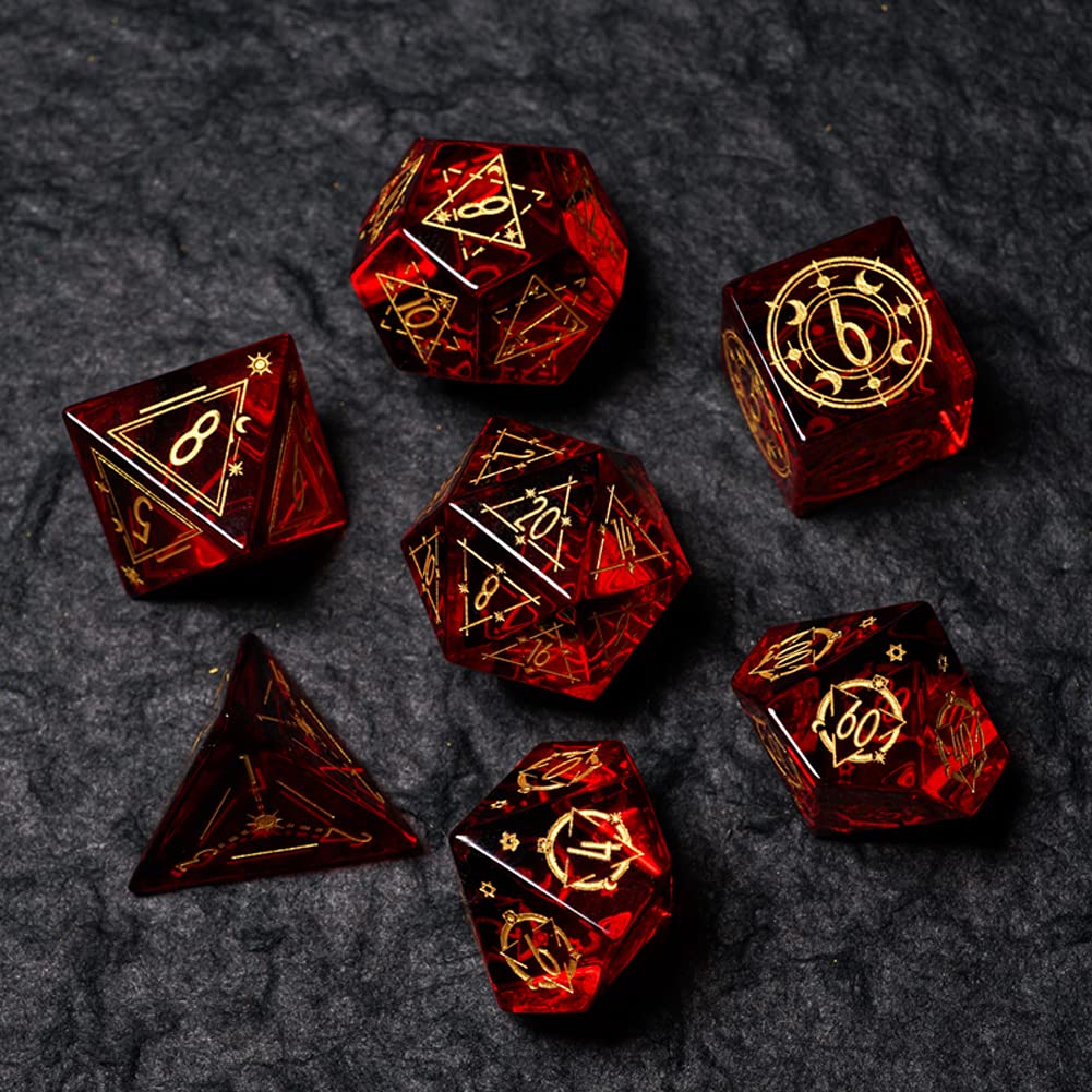 LANGWEI D&D Dungeons and Dragons Dice Set - 7-Piece Polyhedral RPG Dice in Stunning Red Garnet Color for Tabletop Games, TRPG, DND 5e | Perfect for Role Playing Adventures, Game Nights & Fantasy Board Games