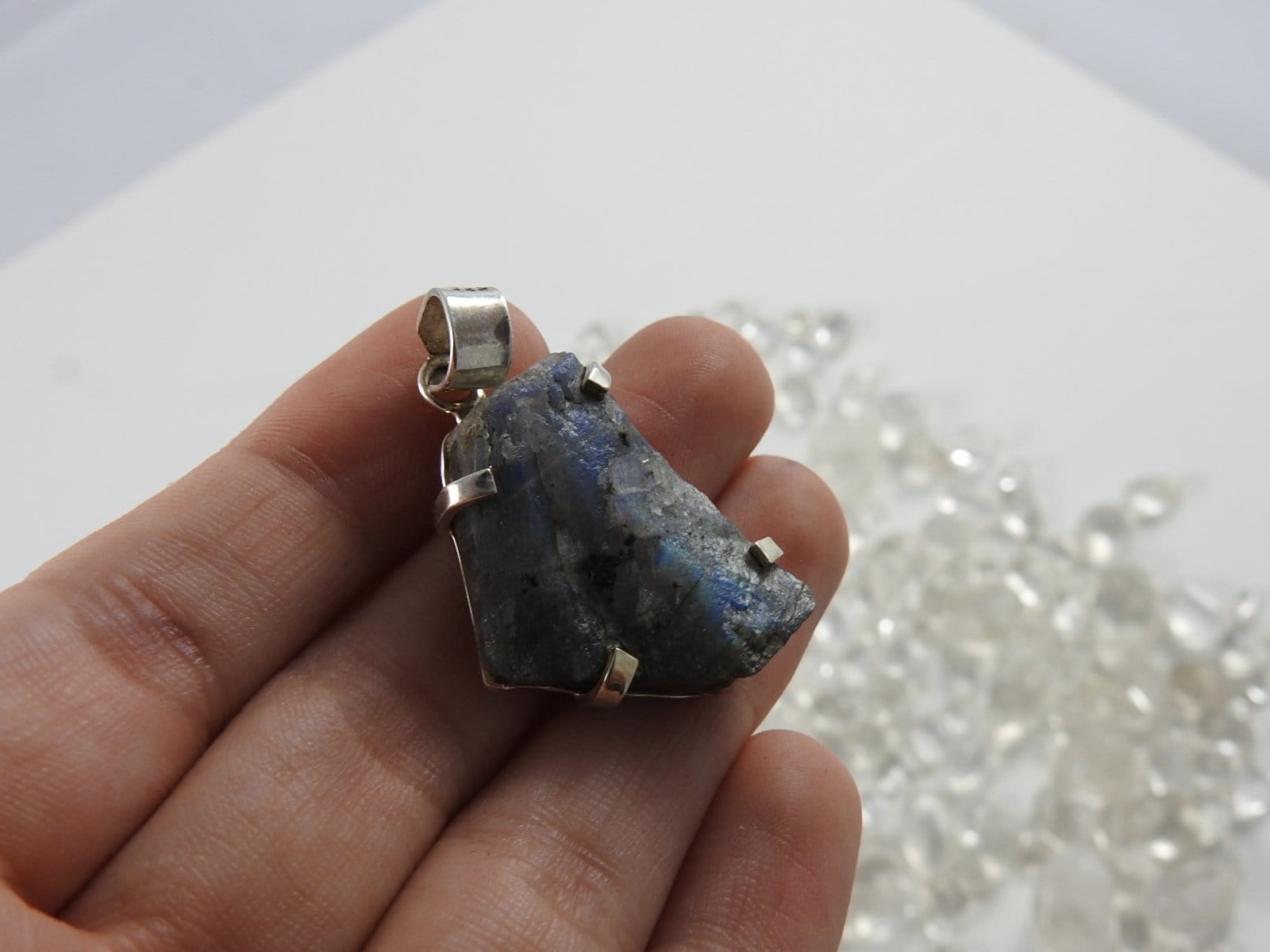 Natural Raw Labradorite Sterling Silver Pendant Necklace - Healing Crystal Jewelry for Meditation, Energy Work & Spiritual Protection