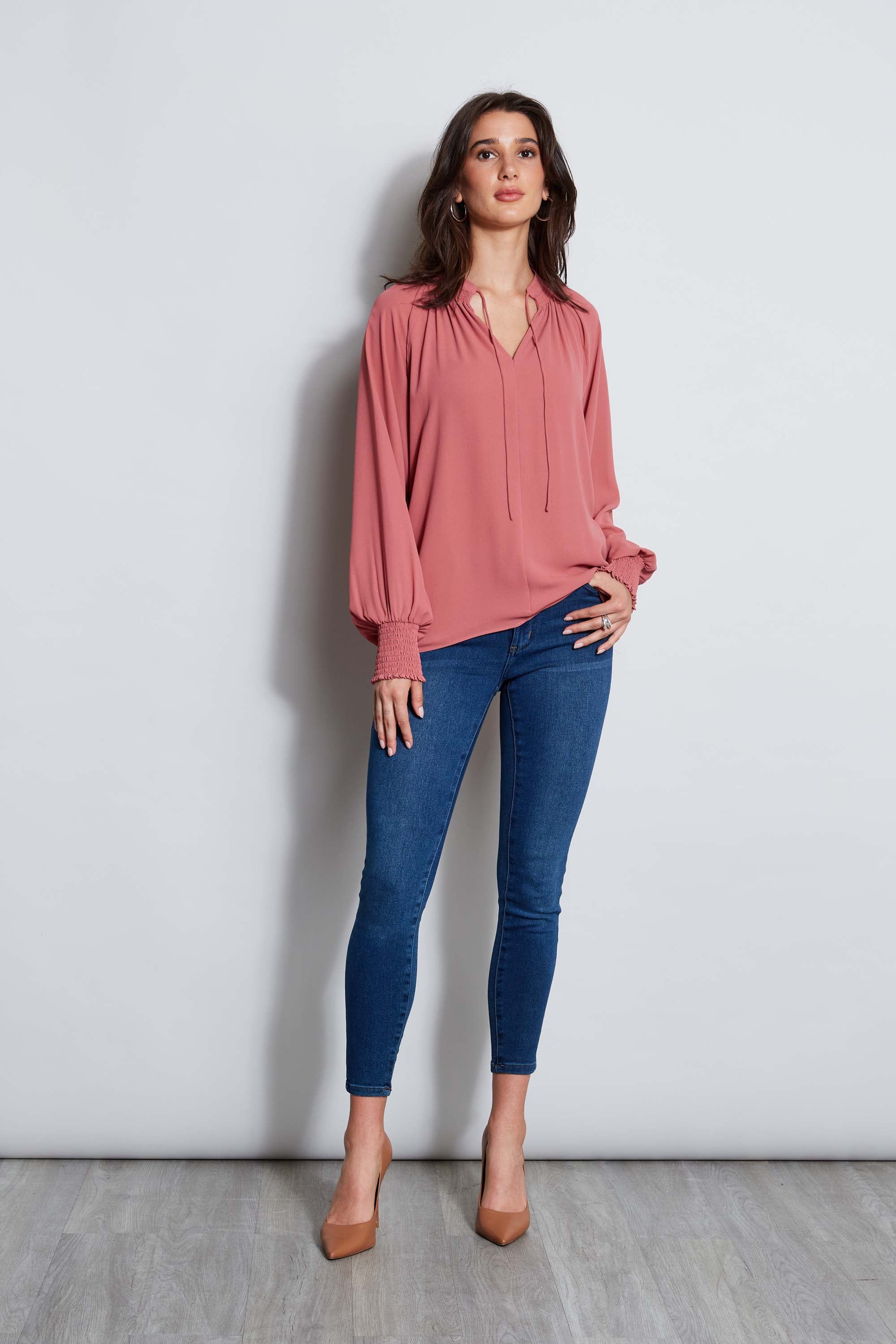Tahari Split Neck Tie Shirt for Women - Elegant Blouse with Bow Detail for Office, Party & Special Occasions | Professional & Formal Wear