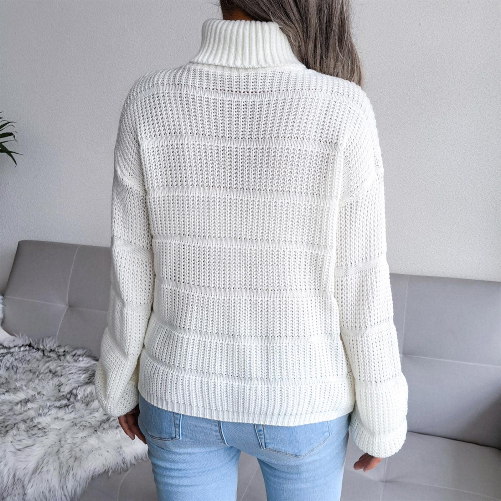 Women's Oversized Turtleneck Sweater - Soft Waffle Knit Long Sleeve Pullover Tunic Top for Fall & Winter | Cozy Casual Wear, Office Outfit, Holiday Fashion