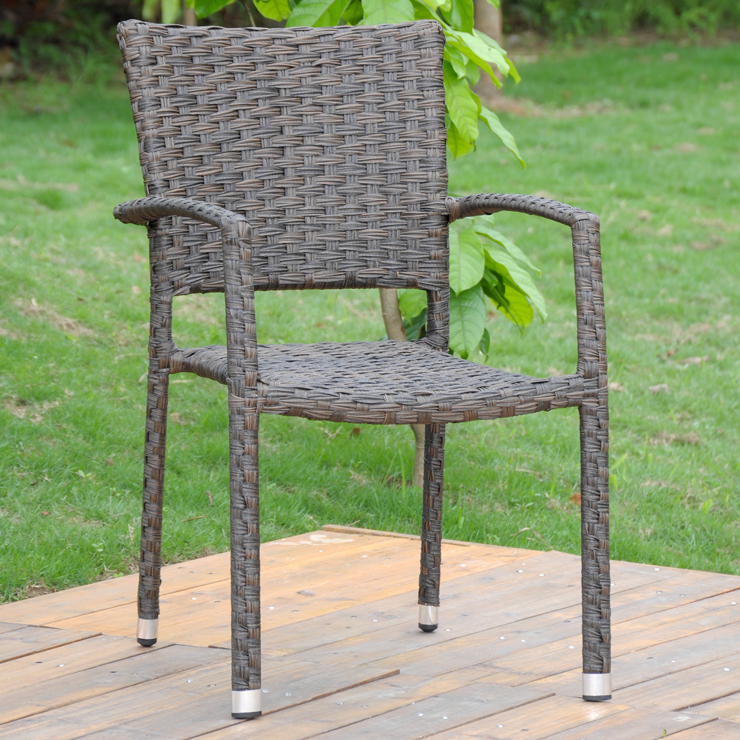 International Caravan Ibiza Resin Pandan Aluminum Square Back Dining Chairs (Set of 2) - Dark Coffee - Modern Outdoor & Indoor Patio Furniture for Restaurant, Cafe, Garden, and Home Dining