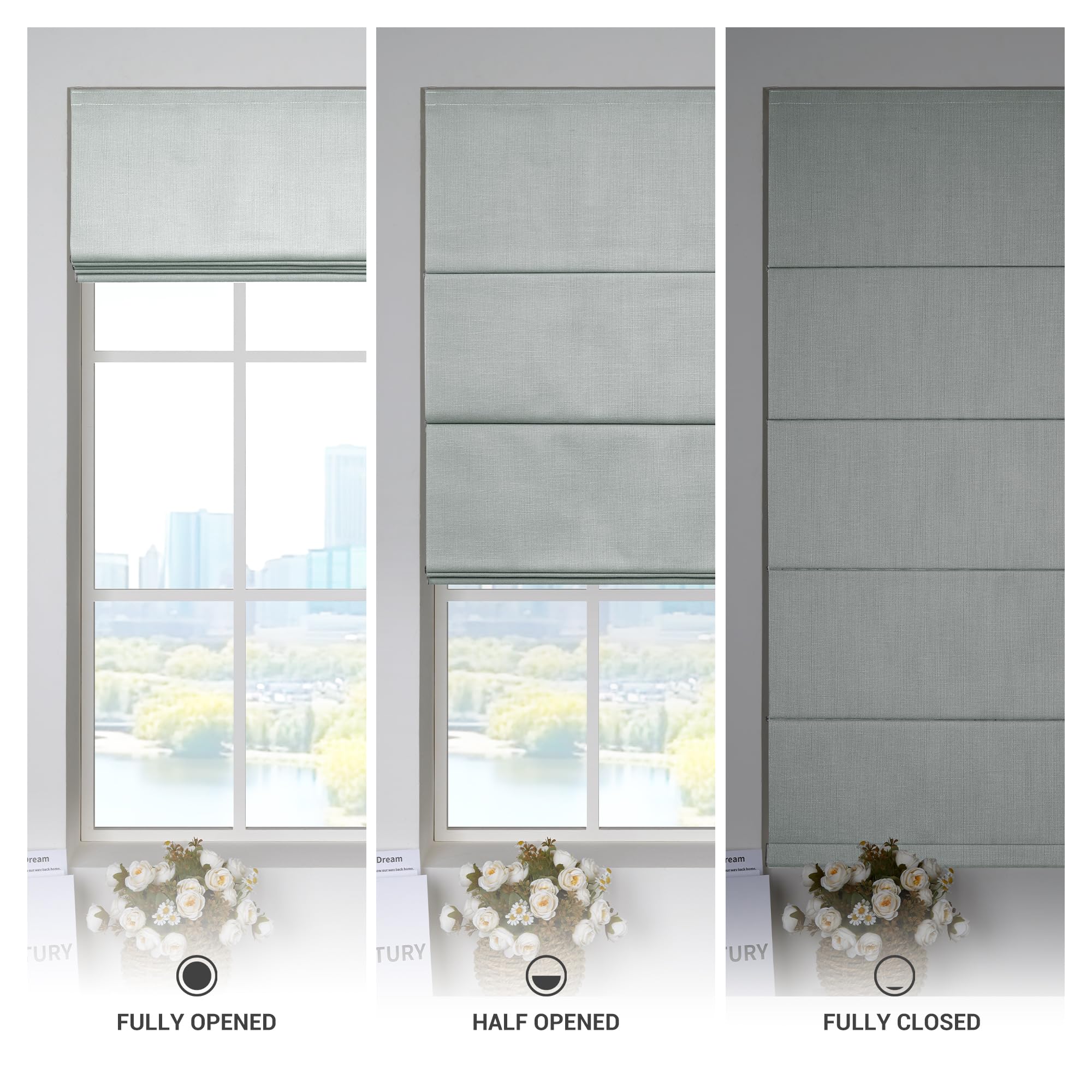 Blackout Cordless Roman Shades for Windows - Custom Linen Roman Blinds with Thermal Insulation & UV Protection - Perfect for Bedroom, Living Room & Kitchen (White, 39