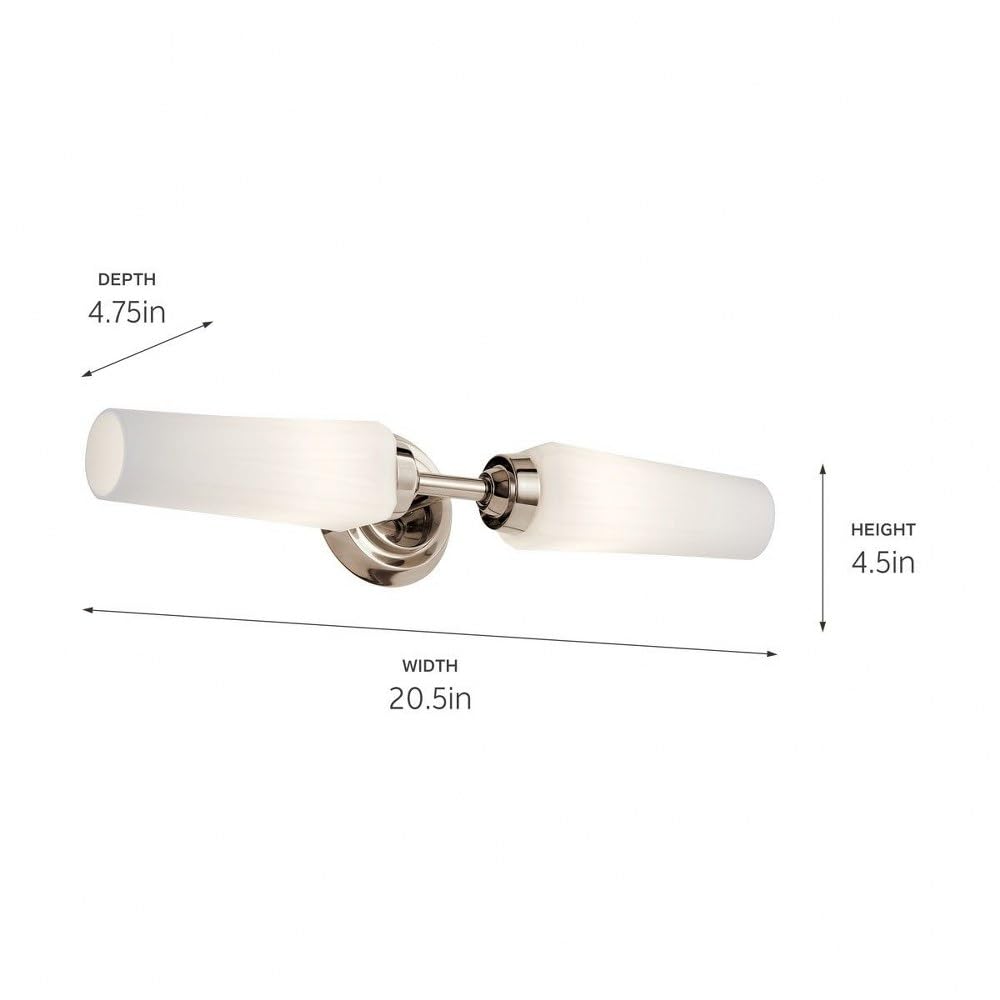 Kichler Truby 19.75 Inch 2-Light Bathroom Vanity Light with Satin Etched Cased Opal Glass in Polished Nickel - Perfect for Modern Bathroom, Powder Room & Dressing Room Lighting