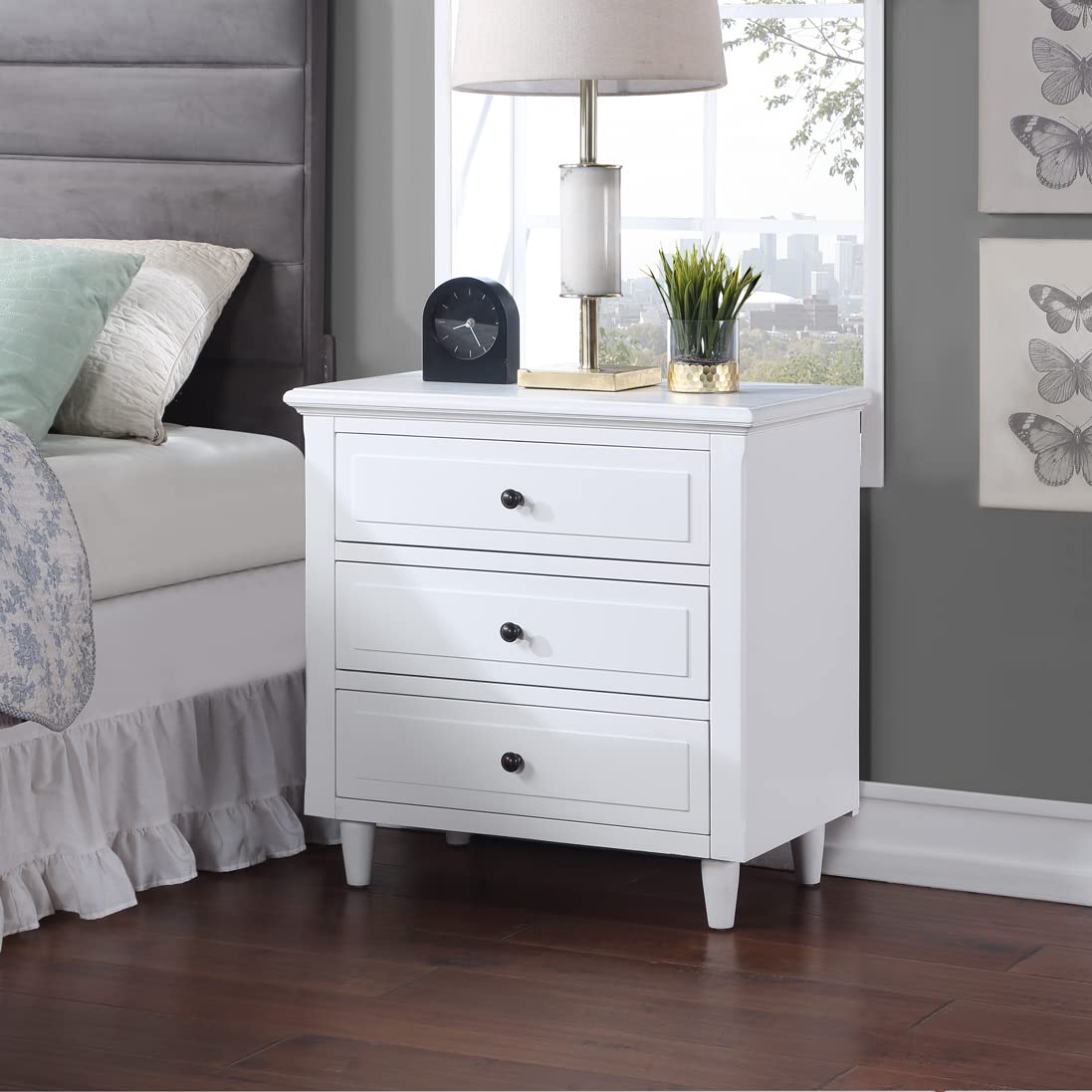 Modern 3-Drawer Nightstand with Wood Cabinet - Stylish End Table & Sofa Table for Bedroom, Living Room, Office & Home Decor (White) - Perfect for Small Space Organization & Bedside Storage