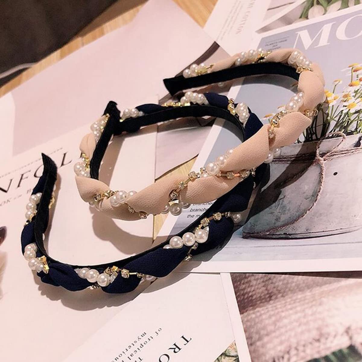 3PCS Fashion Pearl Headbands for Women & Girls - Elegant Faux Pearl Elastic Thin Hair Hoops Hair Accessories | Perfect for Weddings, Parties & Daily Wear