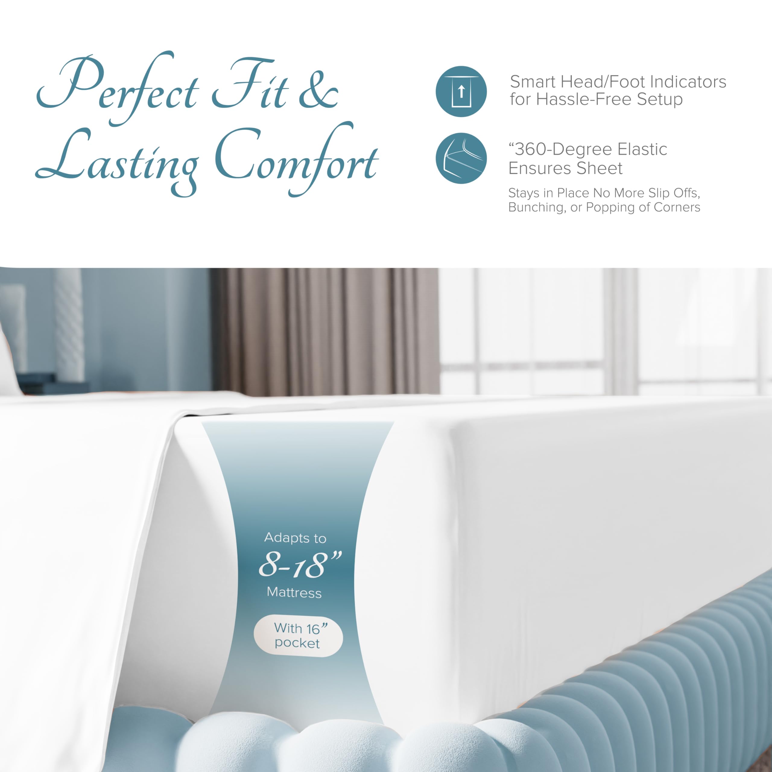 Luxury 1000 Thread Count Egyptian Cotton Sheets California King Size - 4 Piece Soft & Cooling Sateen Bedding Set with Extra Long Staple for Deep Pockets (Fits Up to 18