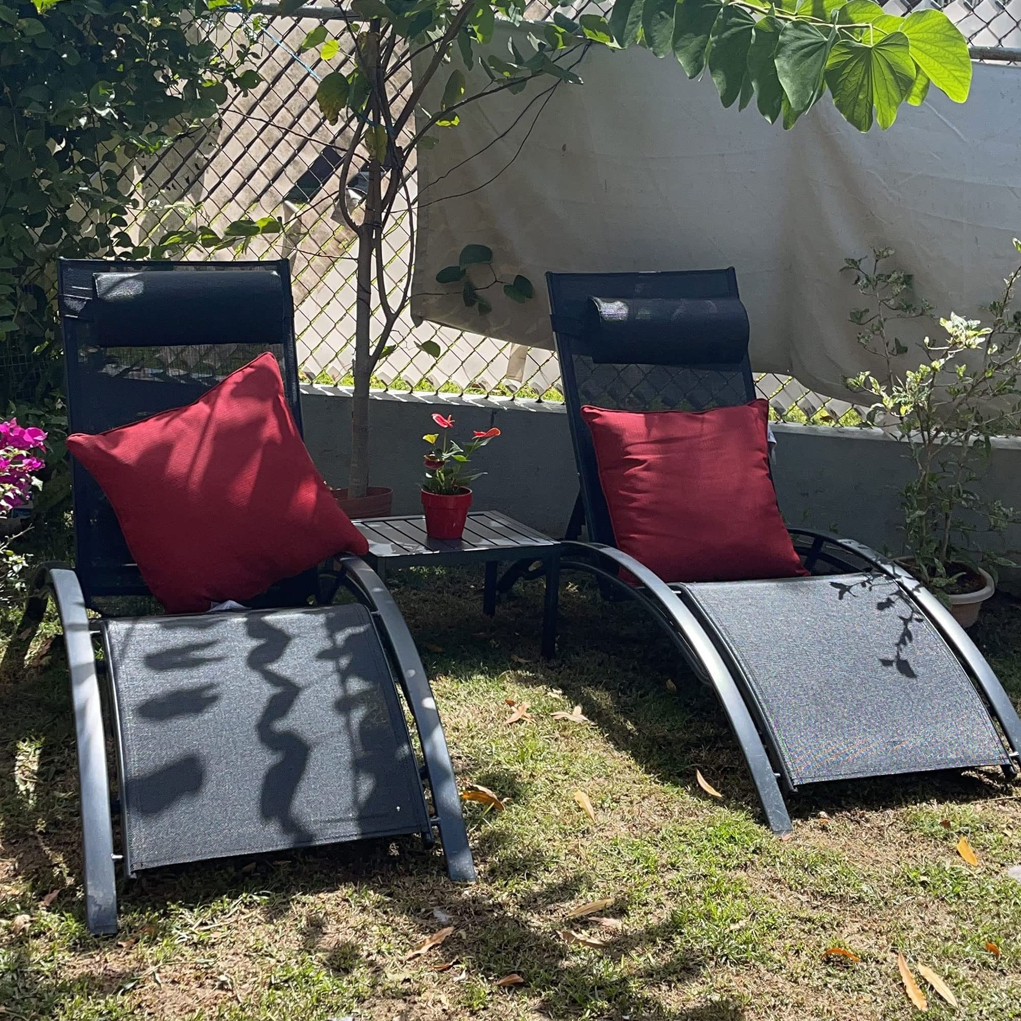 **PURPLE LEAF 3-Piece Outdoor Chaise Lounge Set - All-Weather Patio, Pool & Beach Sunbathing Chairs with Side Table - Perfect for Backyard, Lawn & Tanning (Black)**