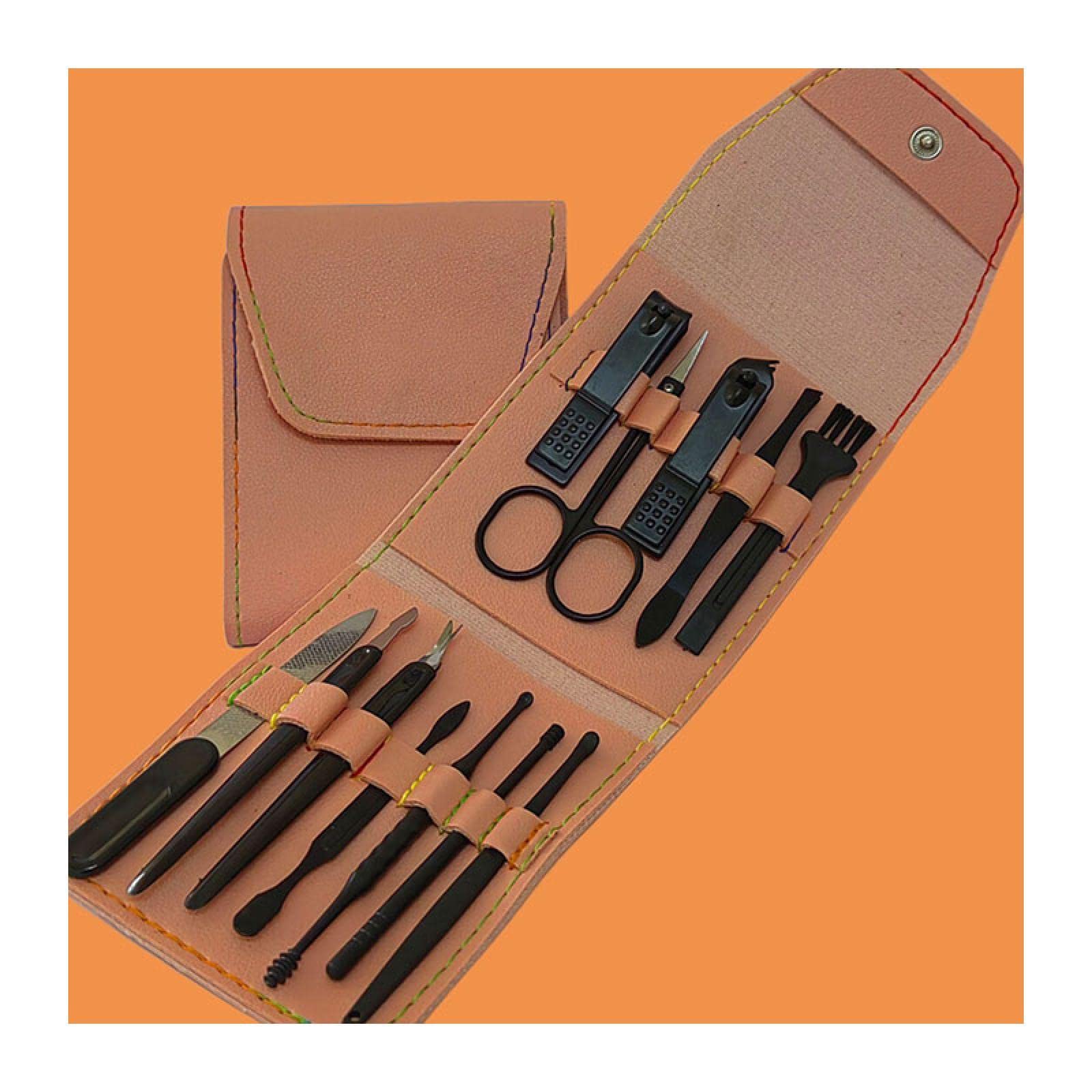 Premium 7/12/16 PCS Multifunctional Nail Clipper Set with Leather Case - Travel Nail Care Kit for Men & Women - Facial Tools & Grooming Accessories - Perfect for Home, Travel, and Salon Use (12pc Pink)