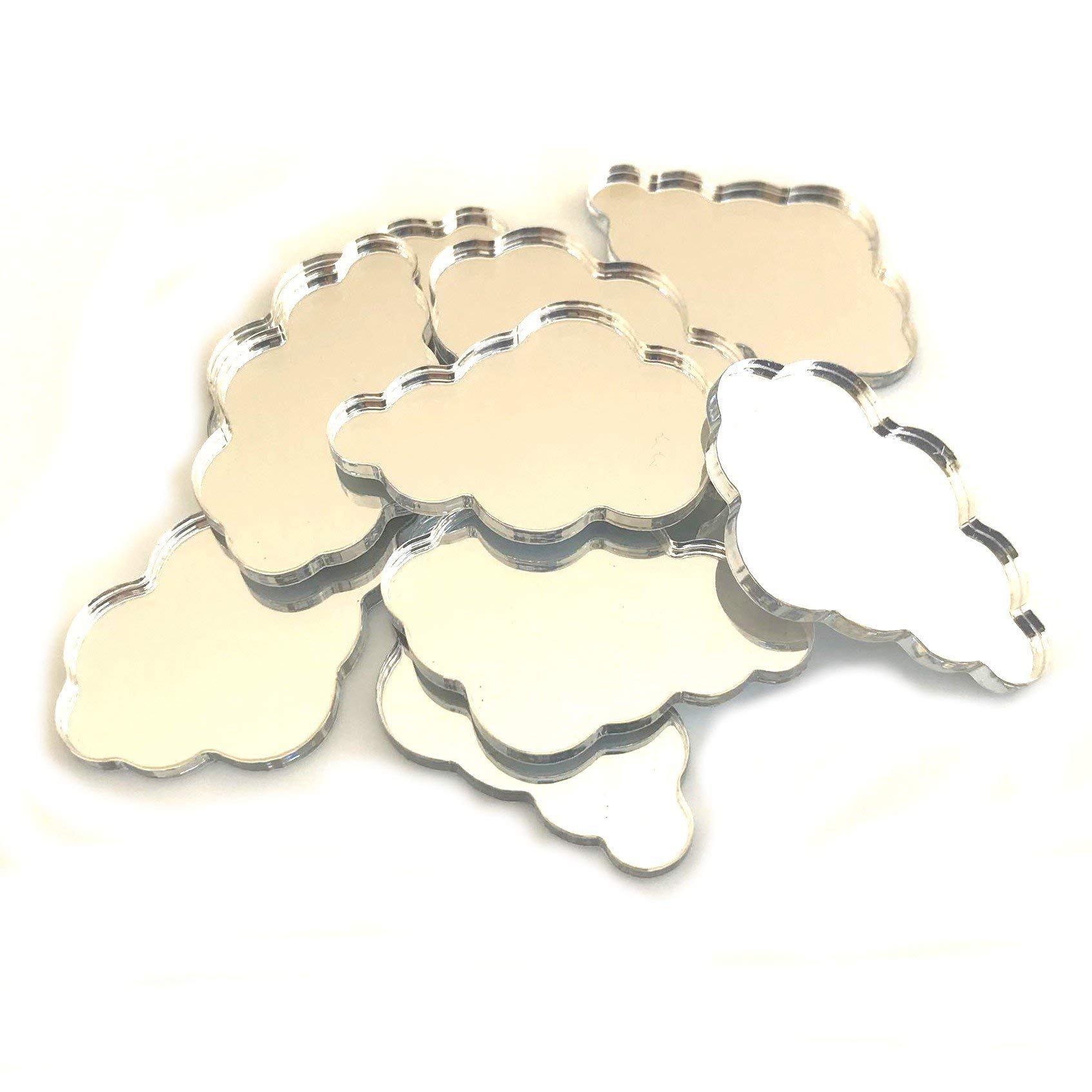 10 Pack Cloud Shaped Craft Mirrors - Shatterproof Acrylic, 9cm, Multi-Color (Includes Purple) for DIY Home Decor, Kids Crafts & Wall Art Projects