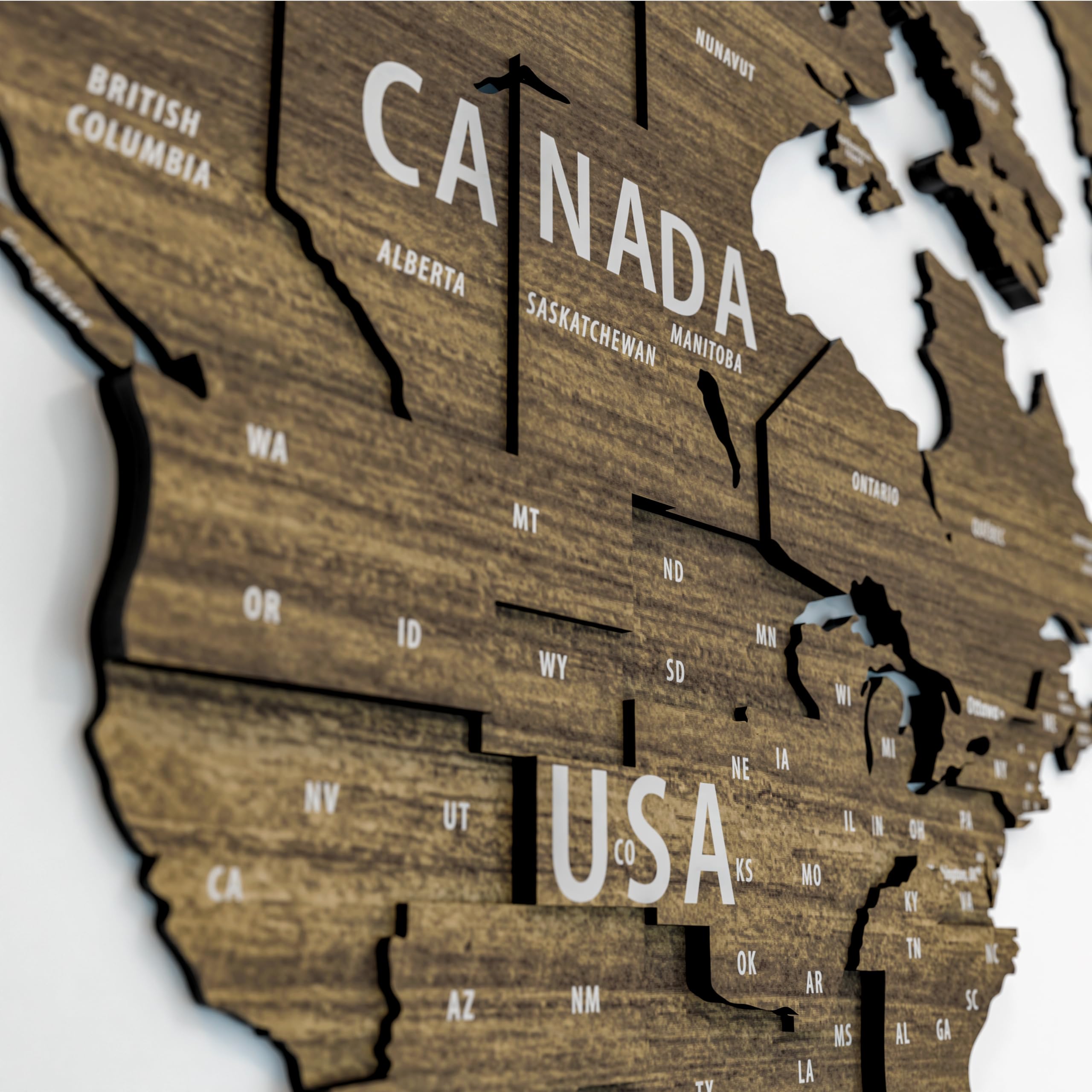 3D Wooden World Map Wall Art - Multilayered Travel Map with States & Capitals - Home Office Decor for Living Room, Bedroom - Perfect Gift for Travelers, Men, Birthday Present - Housewarming & Wedding Decor Idea