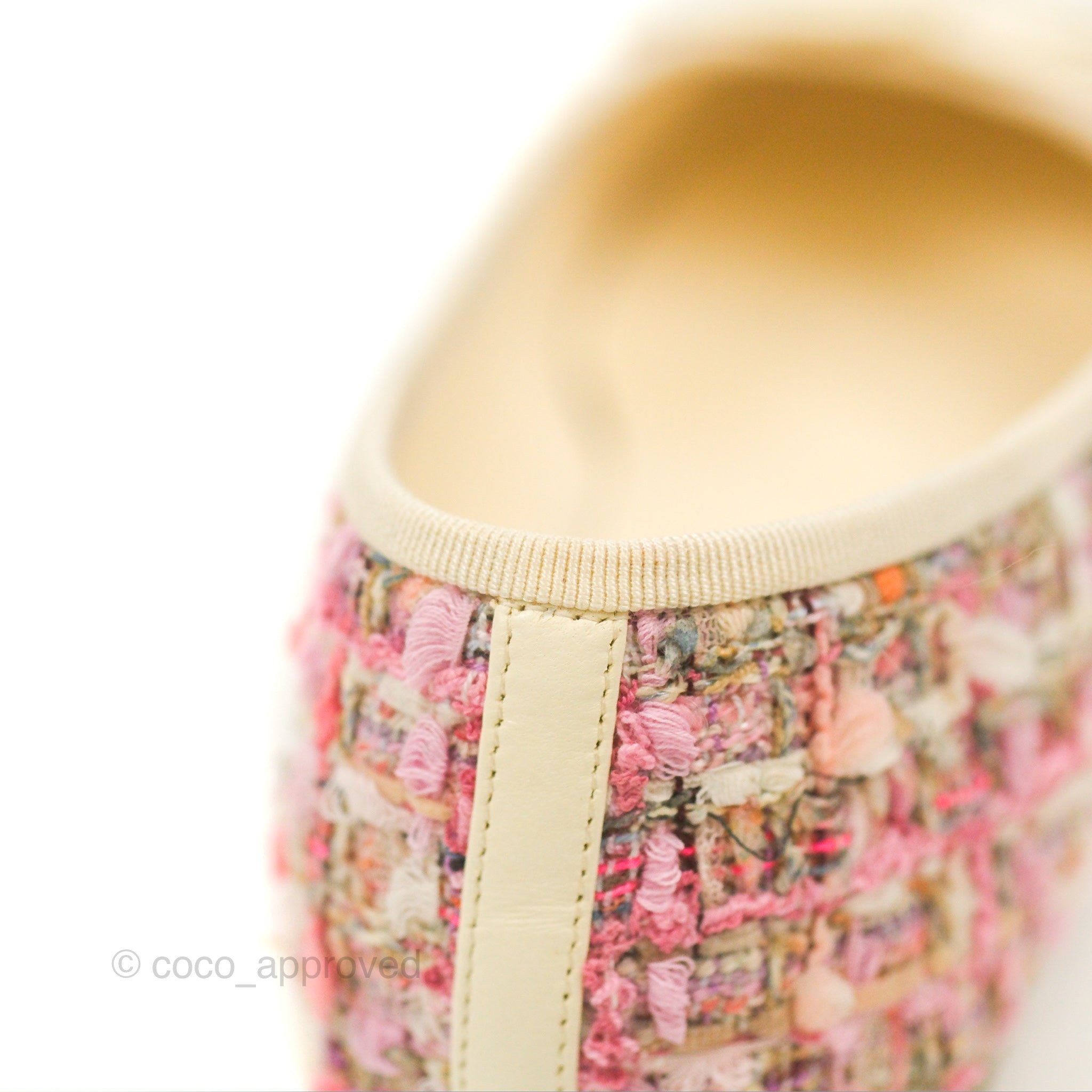 Chanel Ballerina Flats in Pink & Ivory Tweed - Women's Size 38 | Classic Comfortable Ballet Shoes for Work, Wedding & Everyday Wear