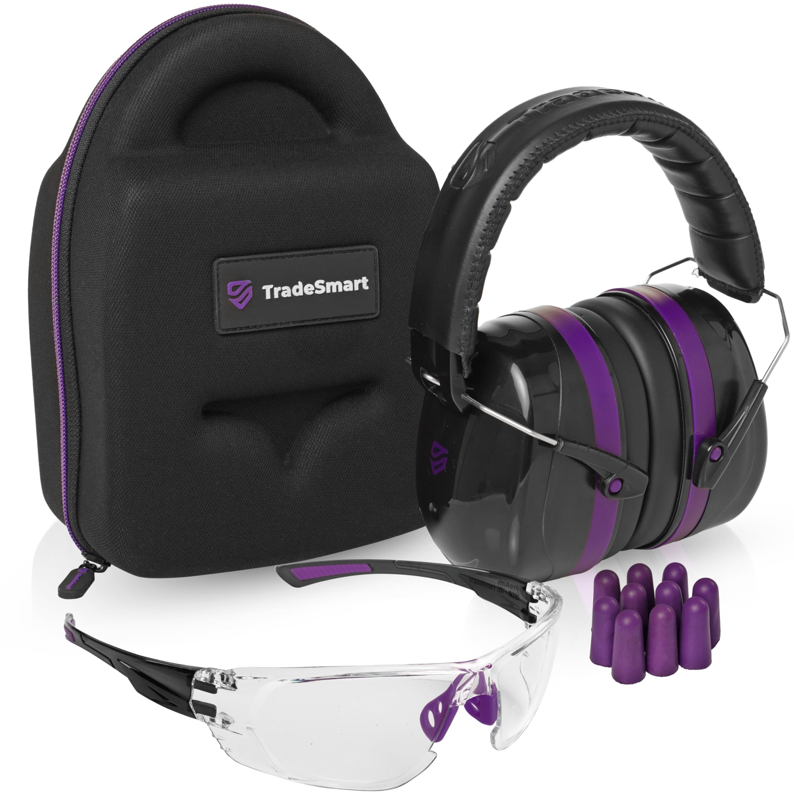TradeSmart All-in-One Shooting Ear Protection - Comfort+ NRR 28 Earmuffs, Safety Glasses & Earplugs Set with Carry Case - Perfect for Hunting, Shooting Range & Outdoor Sports