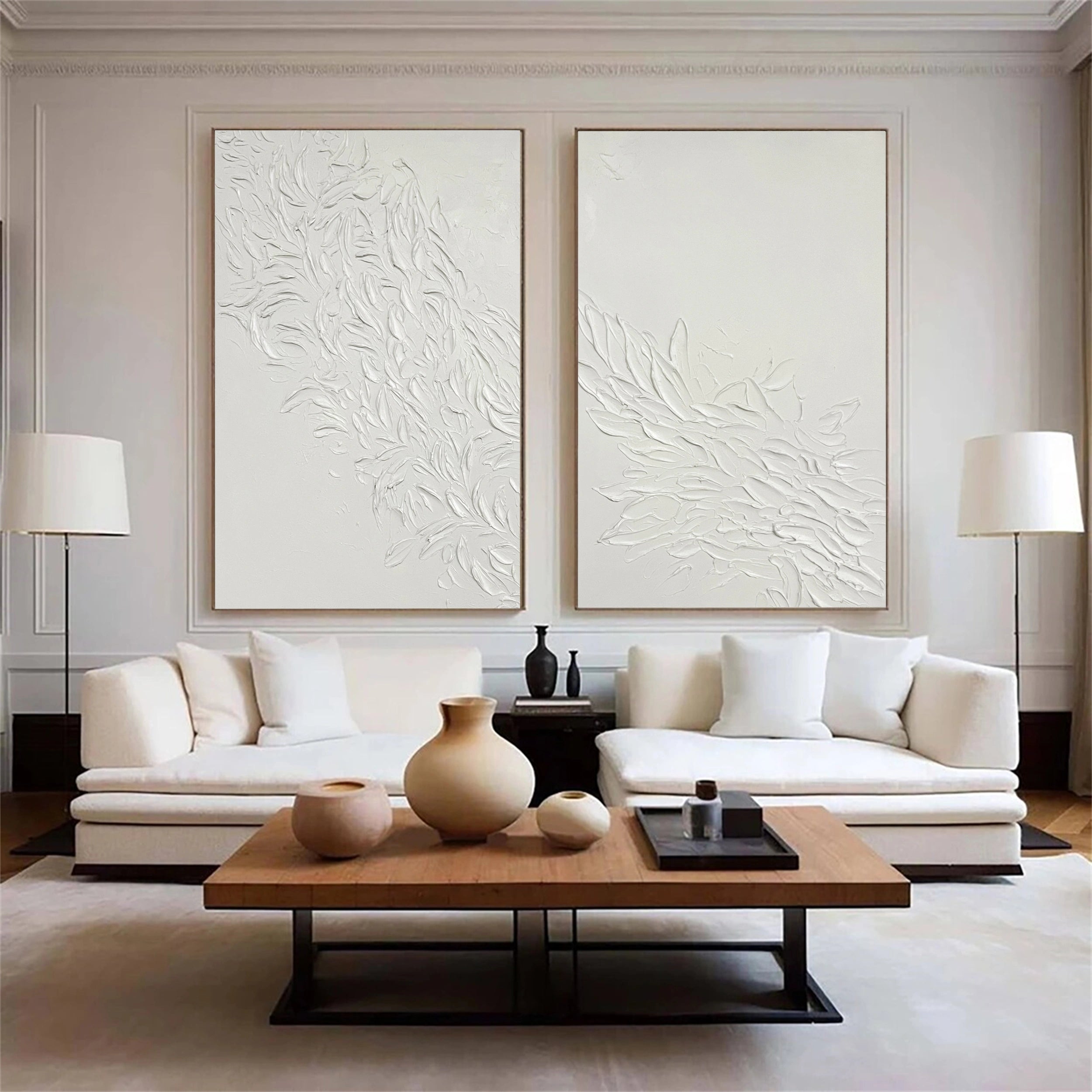 Minimalist Textured Plaster Art Paintings - Set of 2 Modern Abstract Wall Decor for Living Room, Bedroom & Office | #MM163