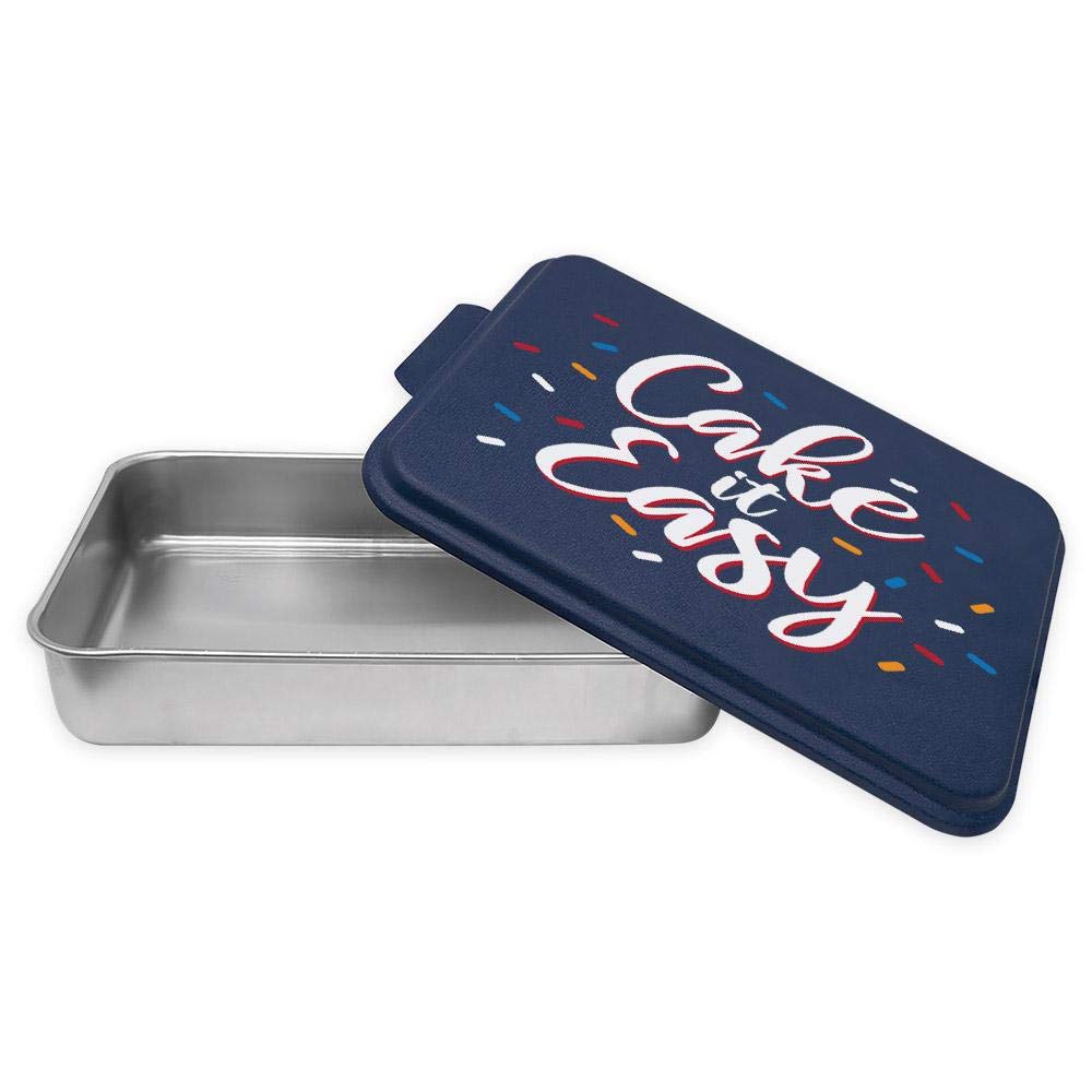 TeesAndTankYou 9x13 Inch Aluminum Cake Pan with Lid - Navy Blue Non-Stick Baking Sheet for Cakes, Brownies & Lasagna | Perfect for Home Baking, Parties & Holiday Cooking