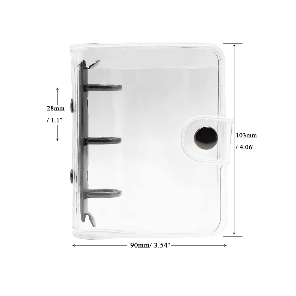Super Mini Transparent 3-Ring Binder - Clear Soft PVC with Black Round Rings (20mm Diameter) | Snap Closure & Sealing Edge for Notebooks, File Folders & Album Covers | Perfect for School, Office & Home Organization