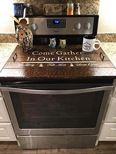 **Distressed Wooden Stovetop Cover - Custom Farmhouse Kitchen Tray for Serving & Decor | Perfect for Rustic Homes & Farmhouse Style Kitchens**