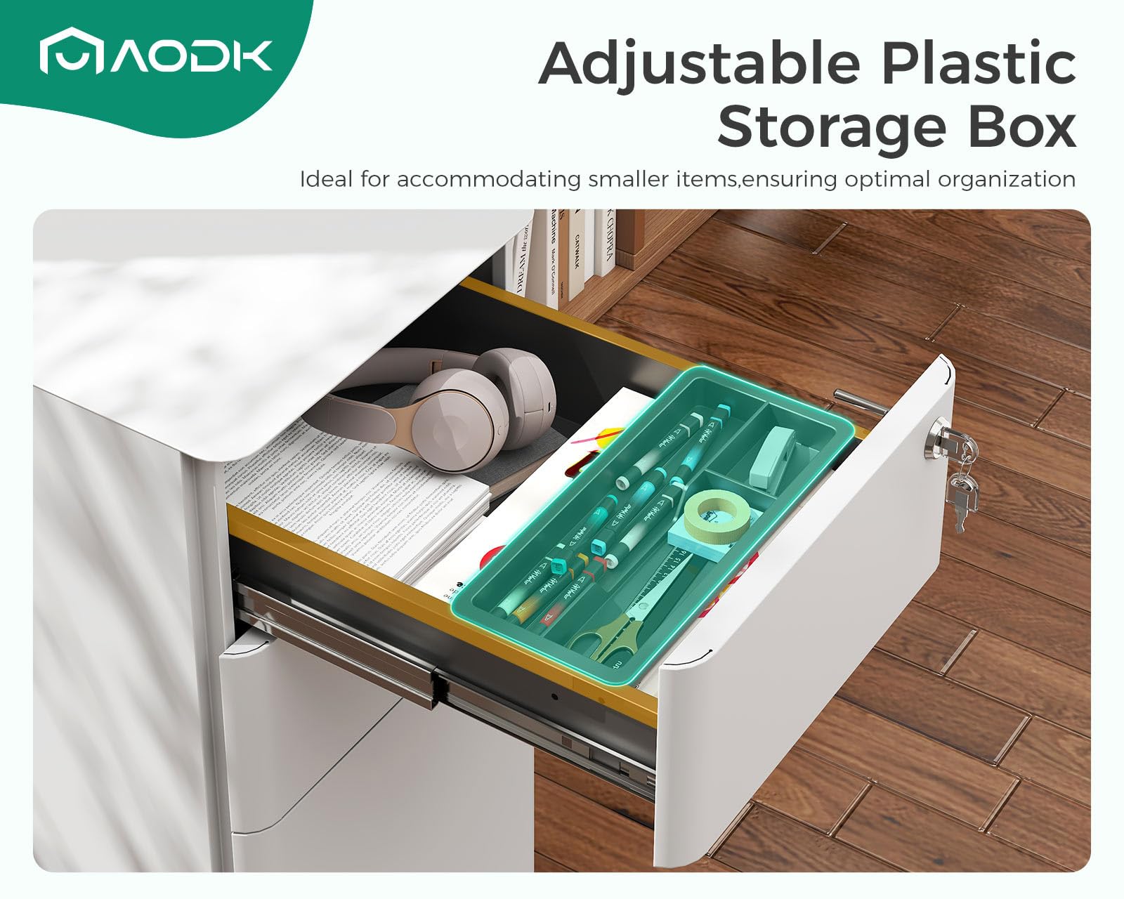 AODK 3-Drawer Rolling File Cabinet with Lock - Fully Assembled Mobile Storage for A4/Legal/Letter Files - White - Perfect for Home Office Organization & Document Management