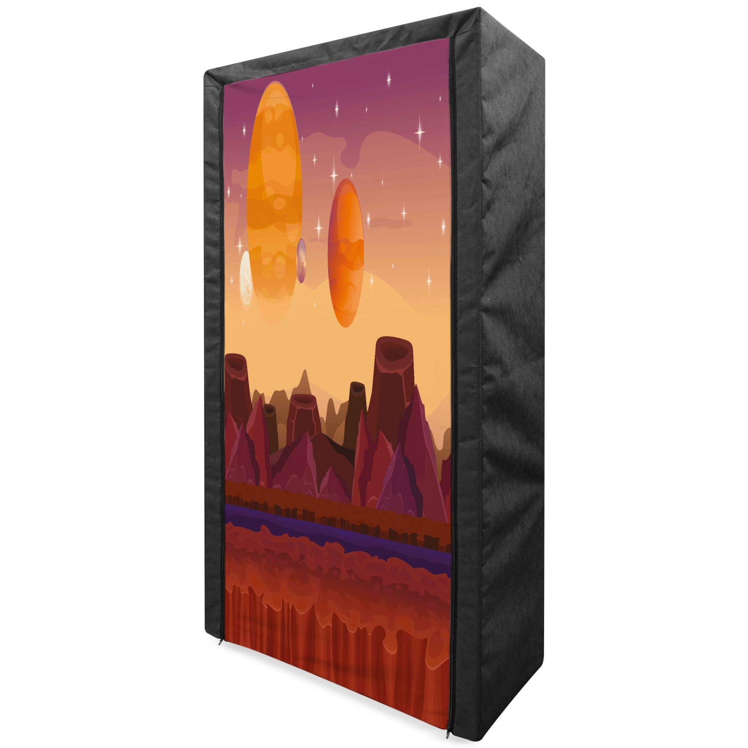 Ambesonne Fantasy Portable Fabric Wardrobe - Sci-Fi Outer Space & Planetary Cosmos Design - 33.5