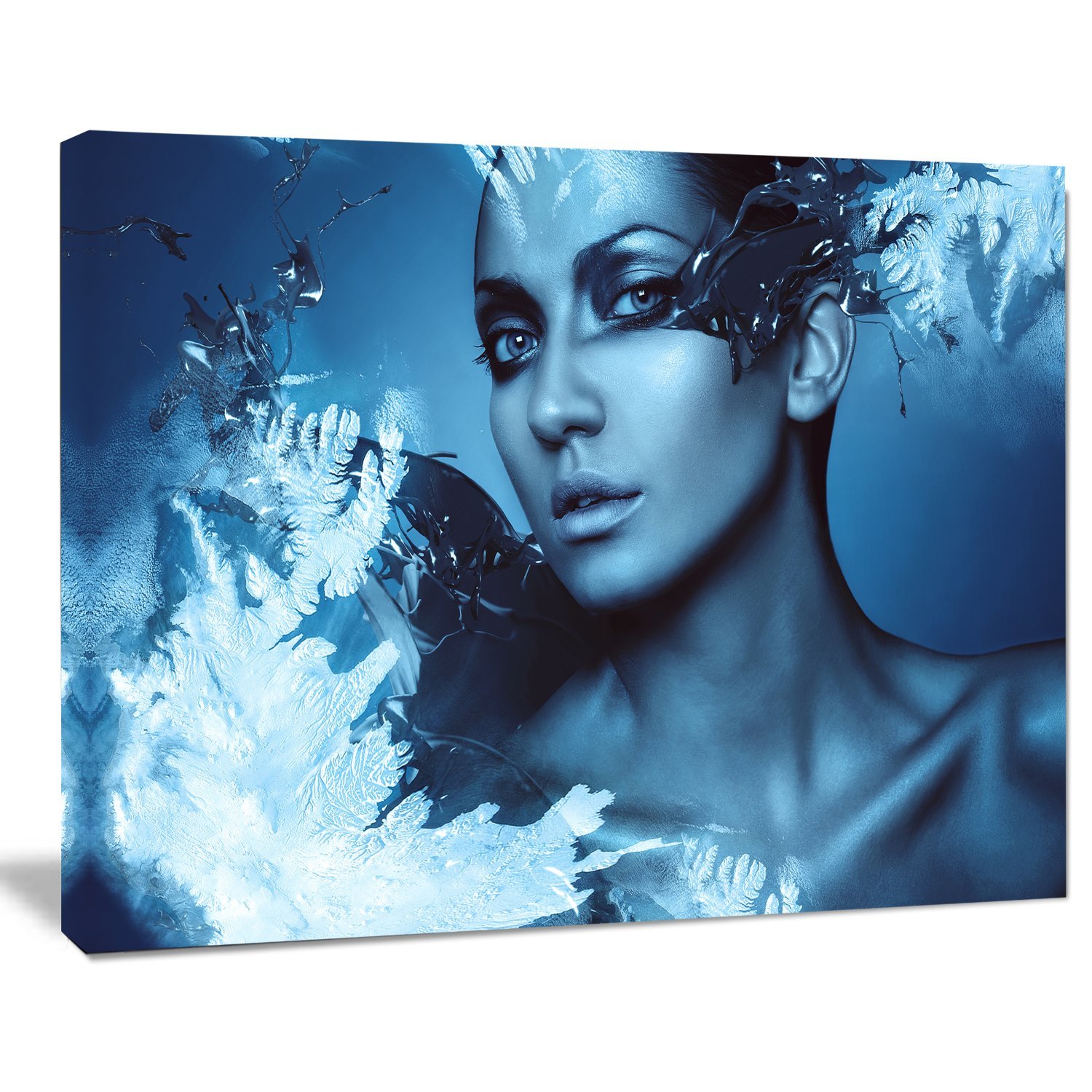Snow Splash Portrait Canvas Art Print - Elegant Winter Woman Wall Decor for Living Room, Bedroom & Office