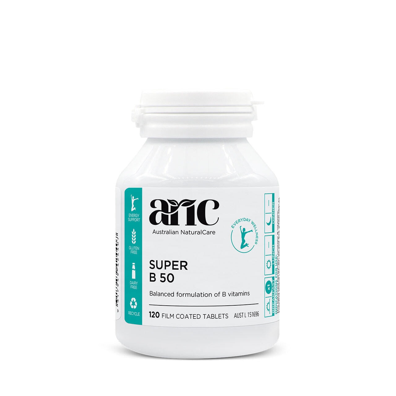 Australian Natural Care Super B 50 Complex - 120 High Potency Vitamin B Tablets for Energy, Metabolism & Stress Relief - Daily Immune Support Supplement for Adults