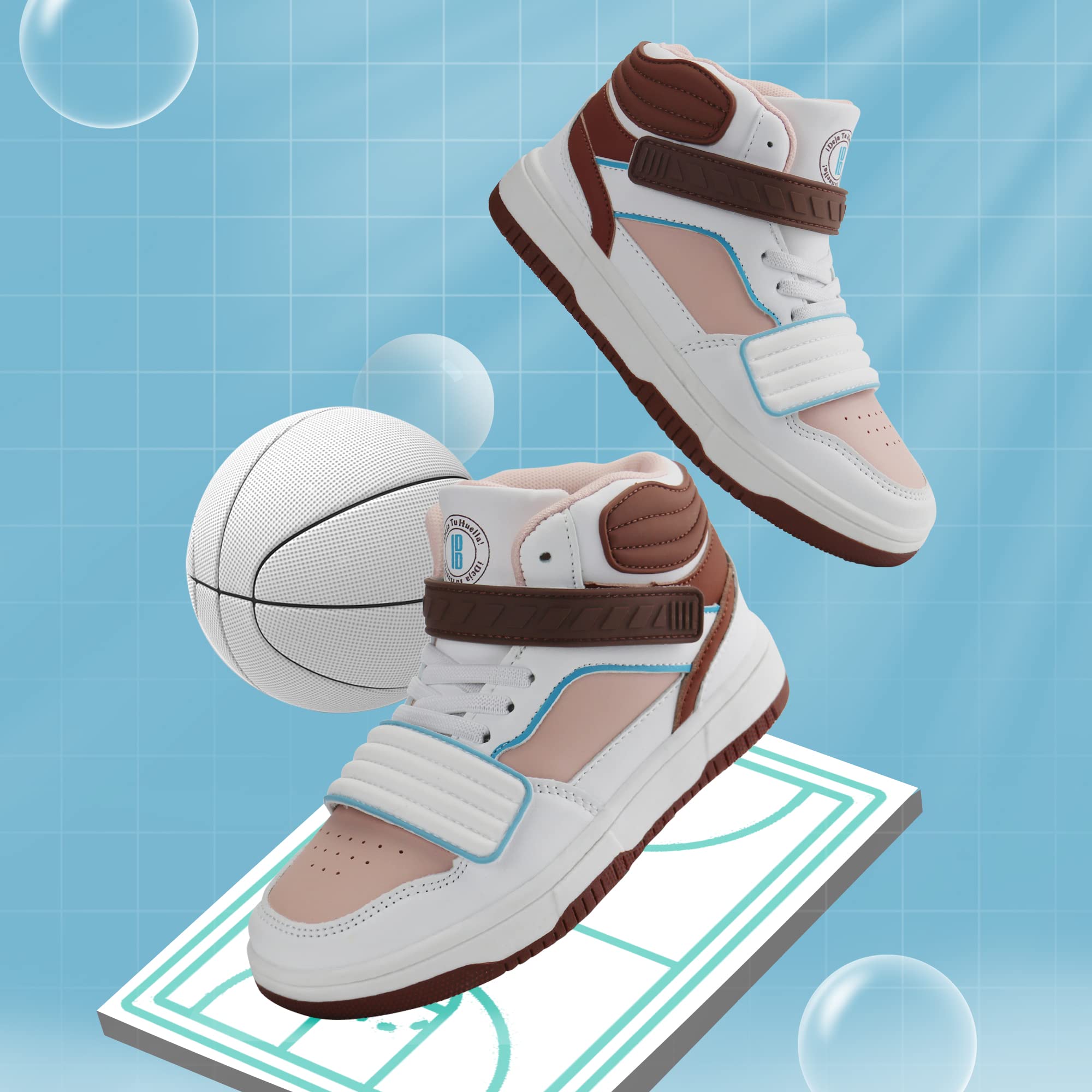 Brooman Kids Basketball Shoes - High Top Sneakers for Girls & Boys - Non-Slip School Sports Shoes for Basketball, Running & Playground Activities