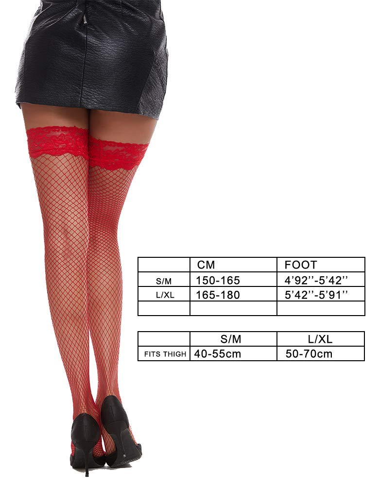 MANZI Women's Fishnet Thigh High Stockings with Silicone Lace Top - 1 Pair Sexy Stockings for Cosplay, Halloween, Boudoir & Night Out