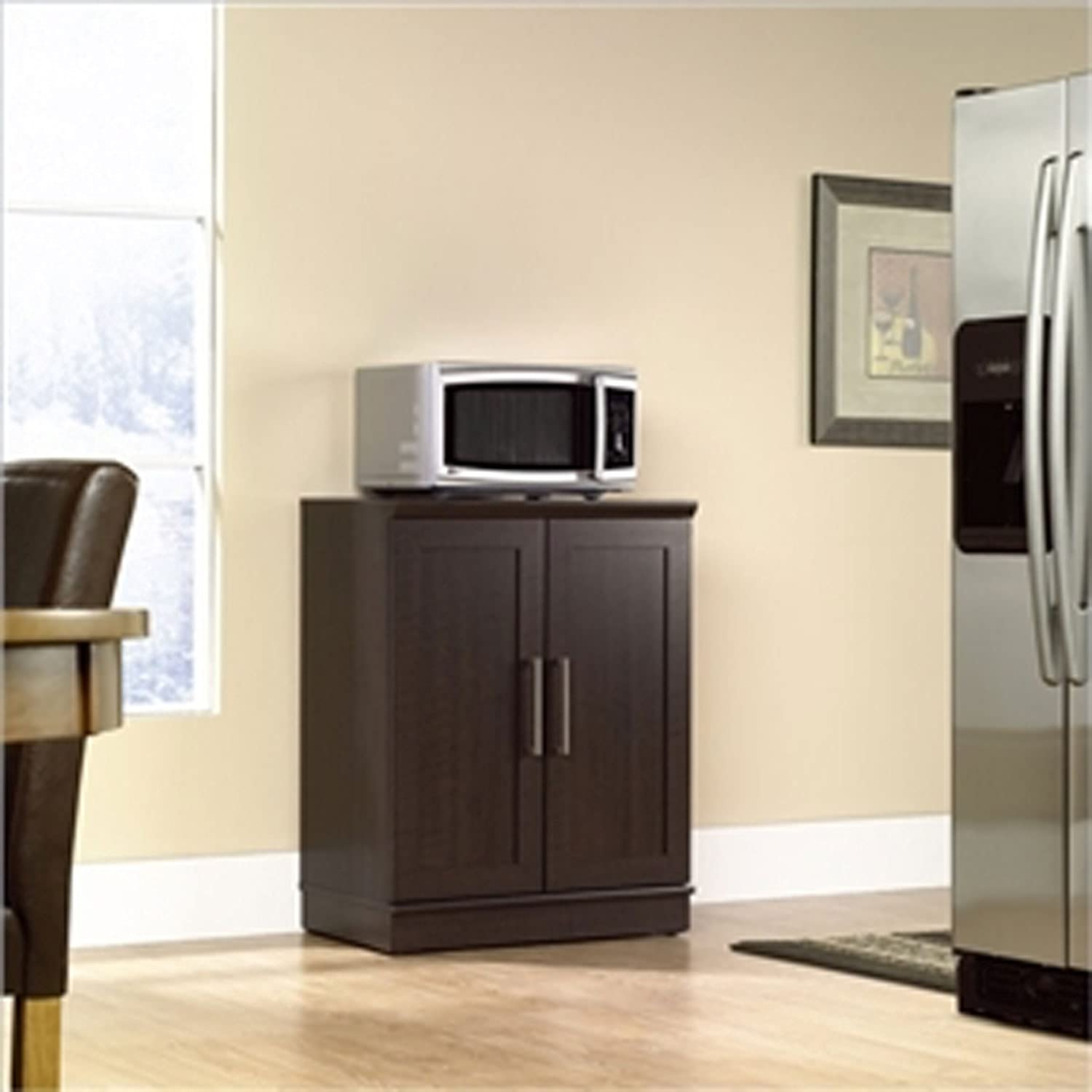 Dark Oak Contemporary Kitchen Storage Microwave Cabinet - Stylish & Functional Organizer for Small Spaces, Apartments & Modern Kitchens