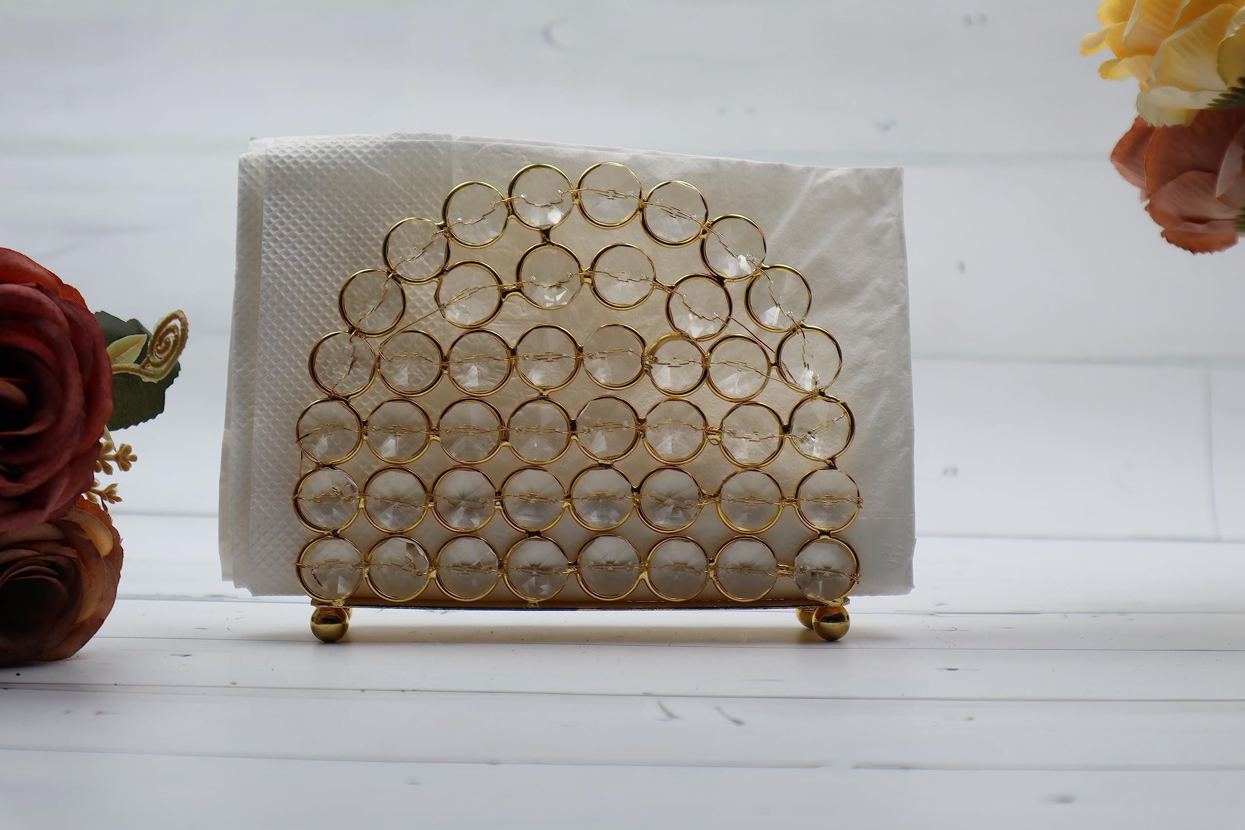 CentraLit Crystal Napkin Holder & Mail Organizer - Elegant Gold Standing Tissue Box for Dinner Table, Dresser, Office Decor - Perfect for Home, Restaurant & Wedding Decorations