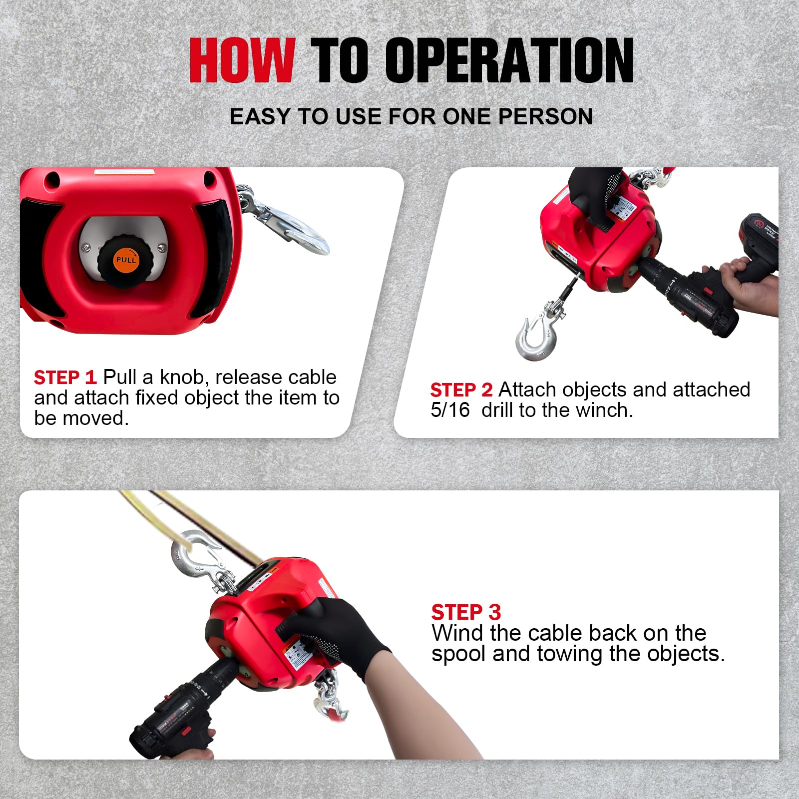 **1000LBS Portable Drill Winch with 40FT Alloy Steel Wire Rope – Heavy Duty Drill Powered Winch for Lifting, Dragging, Handling & Trailers – Ideal for Off-Roading, Farm Work, Construction & DIY Projects (Red)**