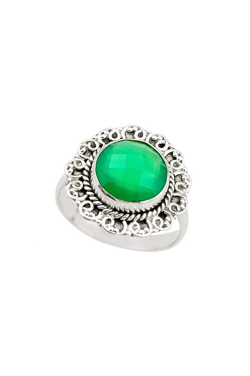 Green Soul Chalcedony Solitaire Ring - Sterling Silver Cocktail Ring with Natural Green Chalcedony Gemstone | Perfect for Evening Parties, Weddings & Special Occasions