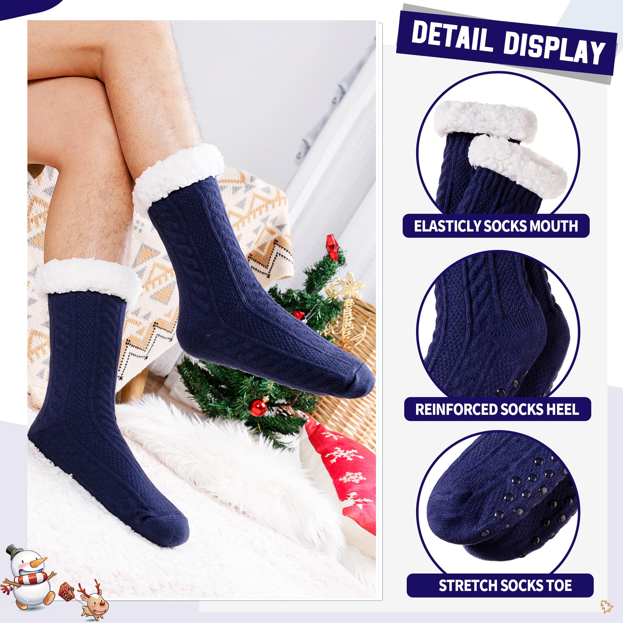DoSmart Men's Fuzzy Slipper Socks - Fleece Lined Cozy Winter Warm Non-Slip Socks for Indoor & Outdoor - Soft Fluffy Christmas Gift Socks for Home, Office and Travel Comfort