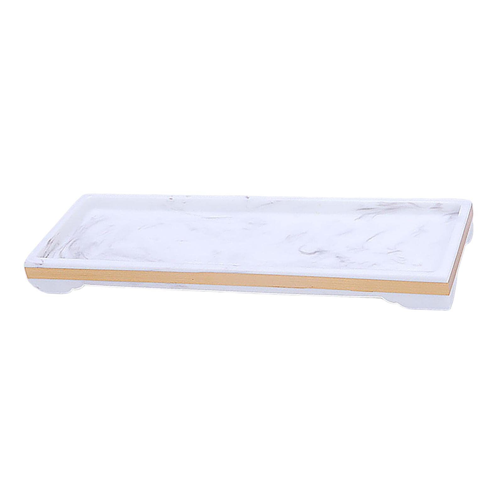 FAKEME White Resin Vanity Tray - Rectangle Bathroom Organizer for Cosmetics, Jewelry, Perfume & Accessories - Bathtub Tray with Storage for Candles, Towels & Plants - Perfect for Dresser, Vanity & Spa Decor