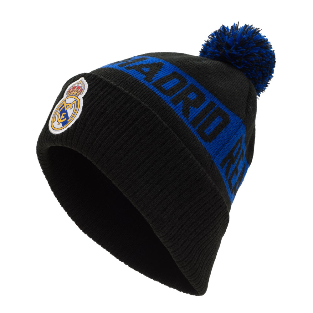 Real Madrid Pom Beanie Hat - Official Team Logo Winter Knit Cap for Men & Women - Perfect for Soccer Games, Cold Weather & Fan Gifts