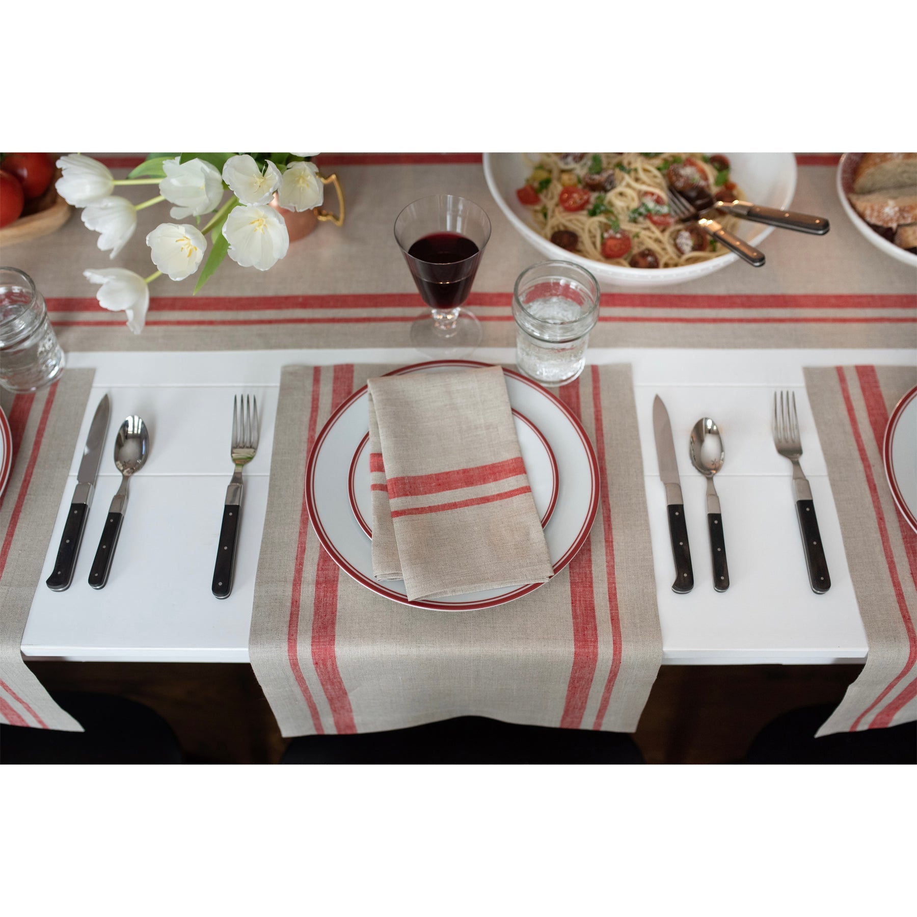 French Striped Placemats Set of 6 - Elegant Cotton Table Mats for Dining Room Decor - Perfect for Dinner Parties, Kitchen Tables & Home Decor