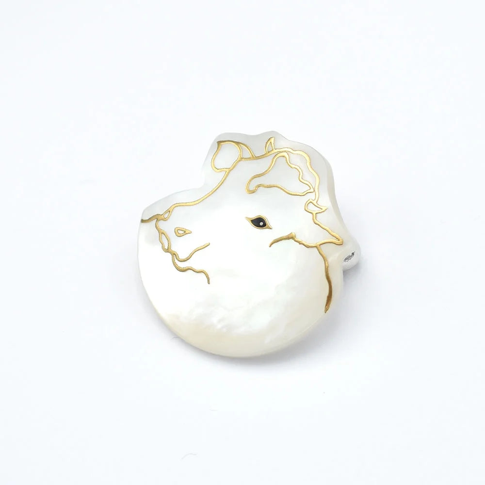 Exquisite Maki-e Urushi Lacquer Brooch with White South Sea Pearl Shell & Cow Design | Traditional Japanese Lacquer Jewelry | Perfect for Formal Occasions, Gift Giving & Cultural Fashion Statements