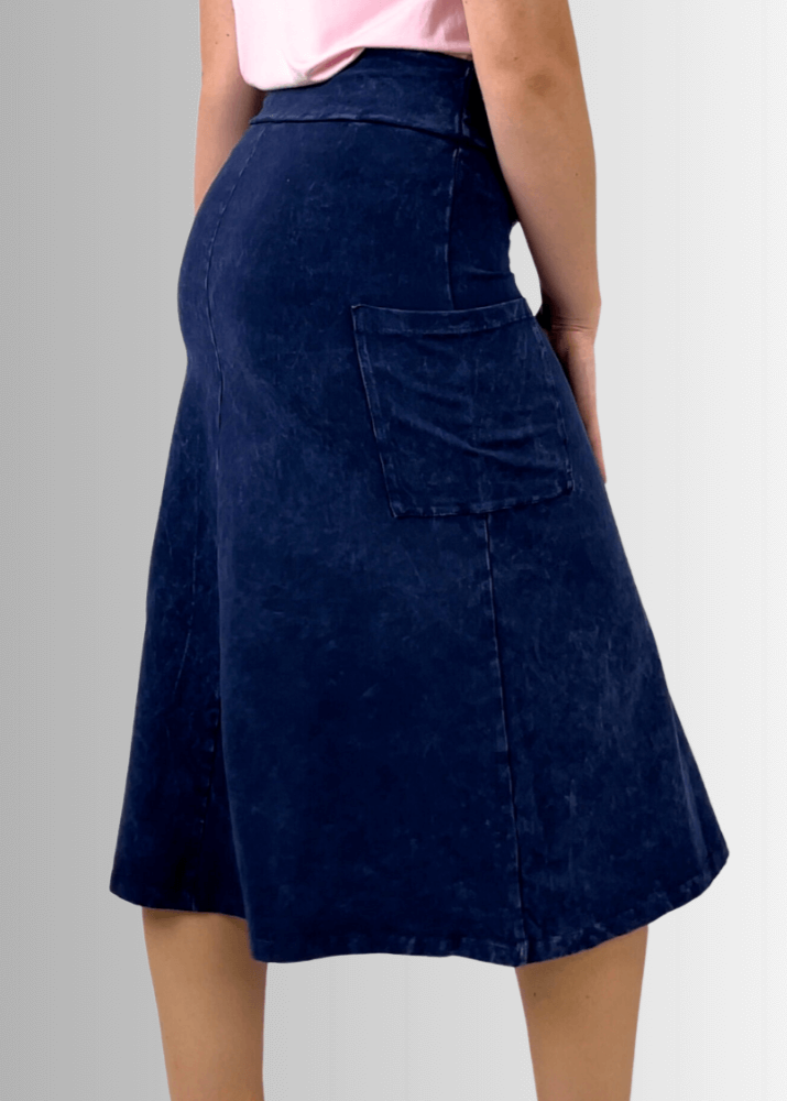 Alyssa Women's Dark Denim Cotton Skirt - Versatile Stretch Midi Skirt for Casual Wear, Office & Date Night Outfits