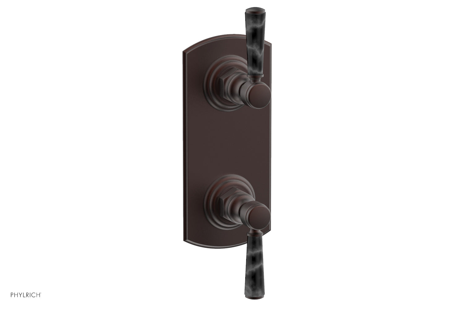 HEX TRADITIONAL / HENRI 1/2 Thermostatic Shower Valve with Volume Control & Diverter - Black Marble Handles (Model 4 155) for Bathroom & Shower Renovation