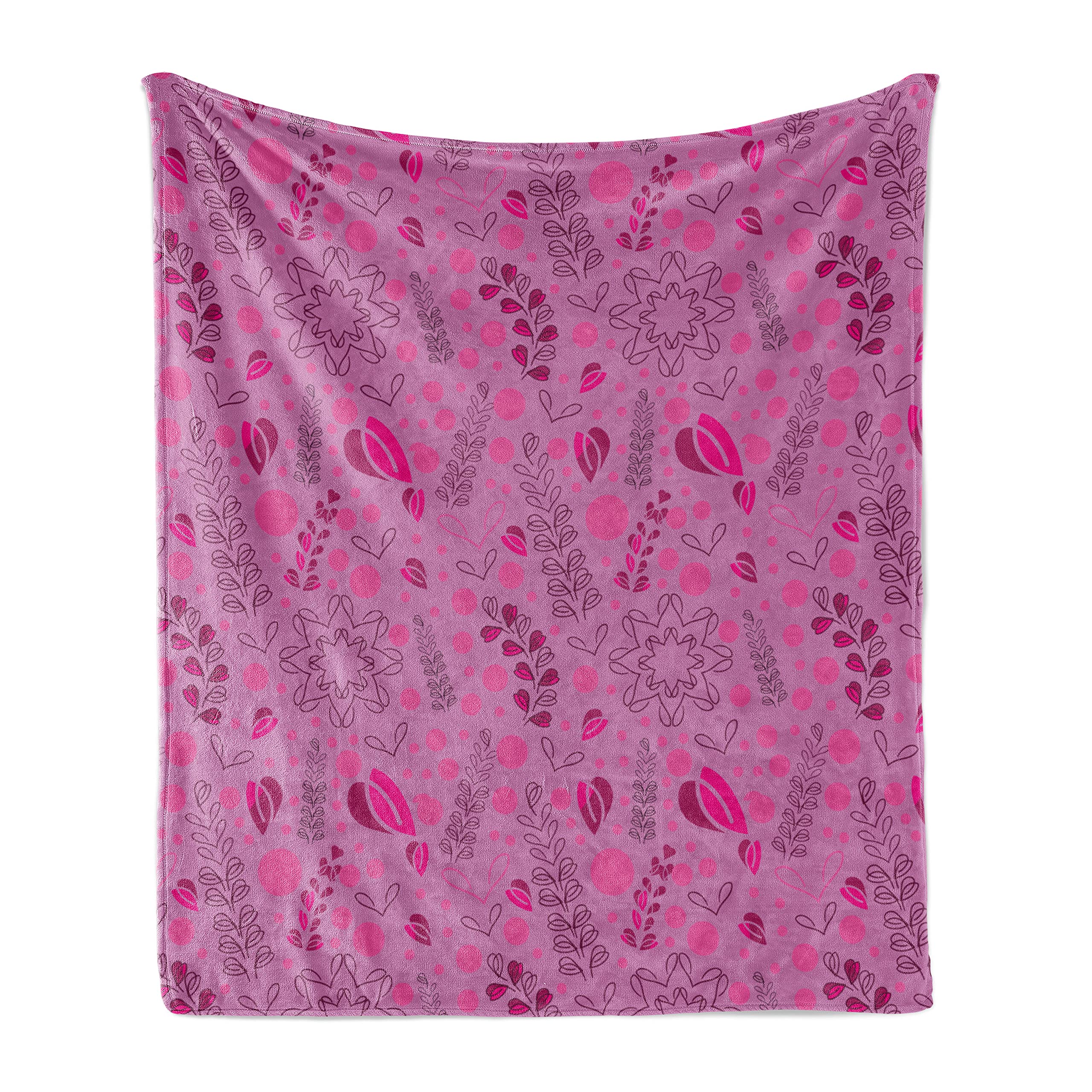 Ambesonne Botany Throw Blanket - Sketch Style Leaves, Twigs & Berries Flannel Fleece Blanket | Soft Couch Cover for Living Room, Bed & Outdoor Use | 60