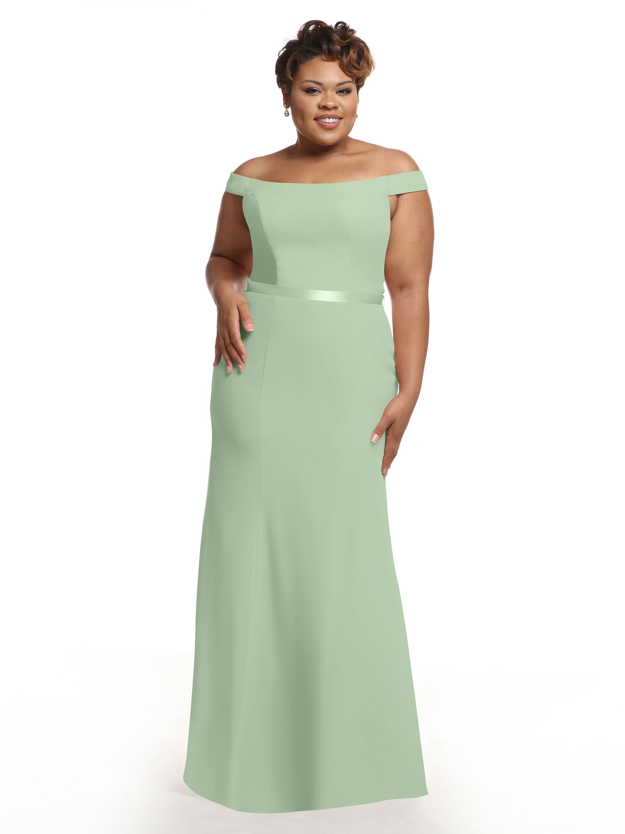 Elegant Off-The-Shoulder Chiffon Bridesmaid Dress with Ribbon Belt - Flowy Fit & Flare Design for Weddings, Parties & Special Occasions | Style #80079