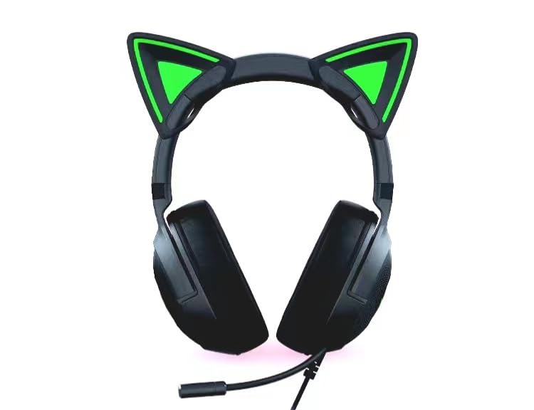 Cute Kitty Cat Ears Headphone Accessories - Compatible with HyperX, Razer, SteelSeries & More Gaming Headsets (Green) - Perfect for Cosplay, Gaming Streams & Anime Conventions