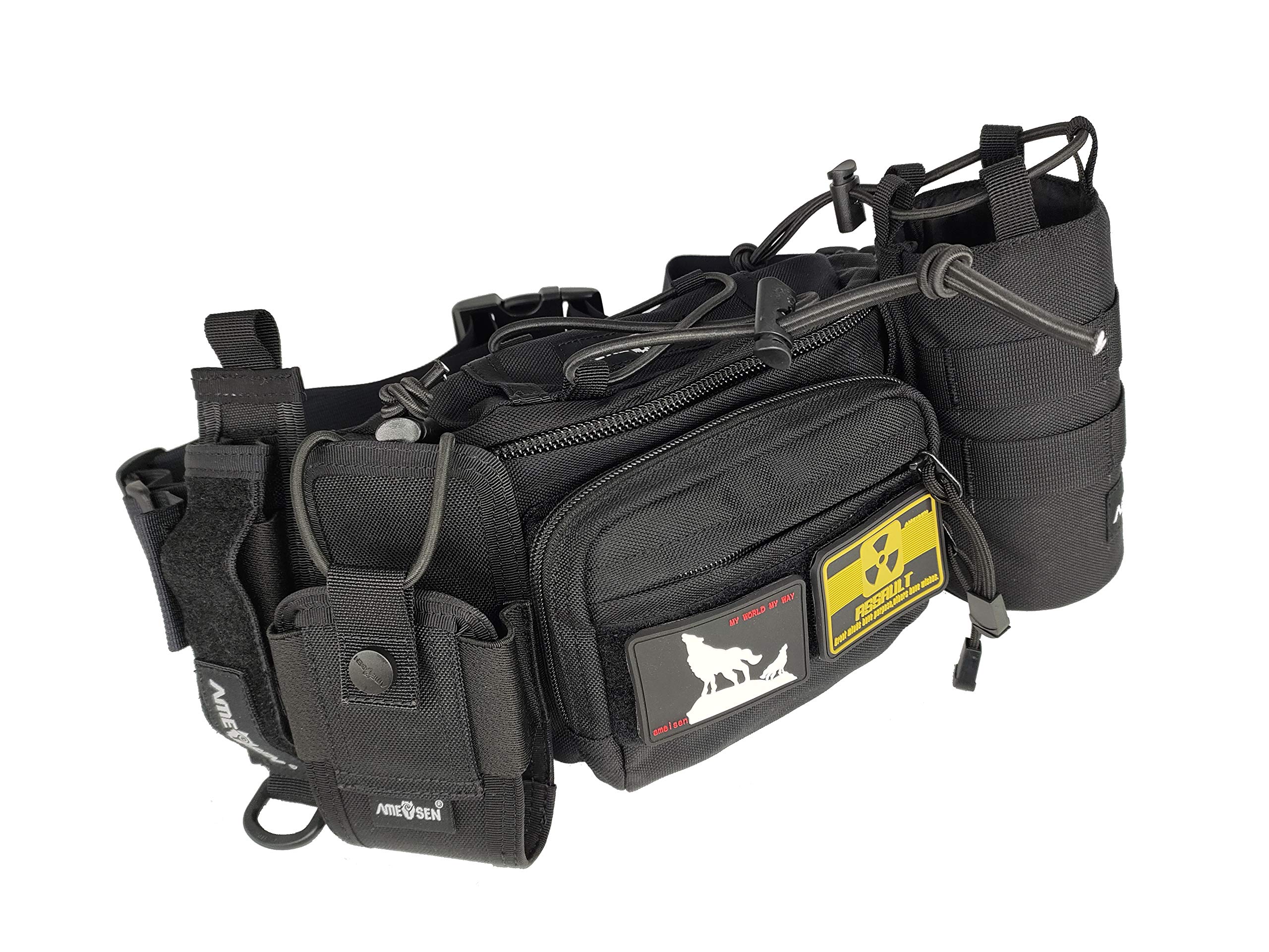 AMESEN Waterproof Military Fanny Pack - Tactical Waist Bag for Hiking, Climbing, Fishing & Outdoor Activities - Durable Water-Resistant Hip Belt Pouch (Black/Multi) - Perfect for Camping, Travel & Adventure Sports