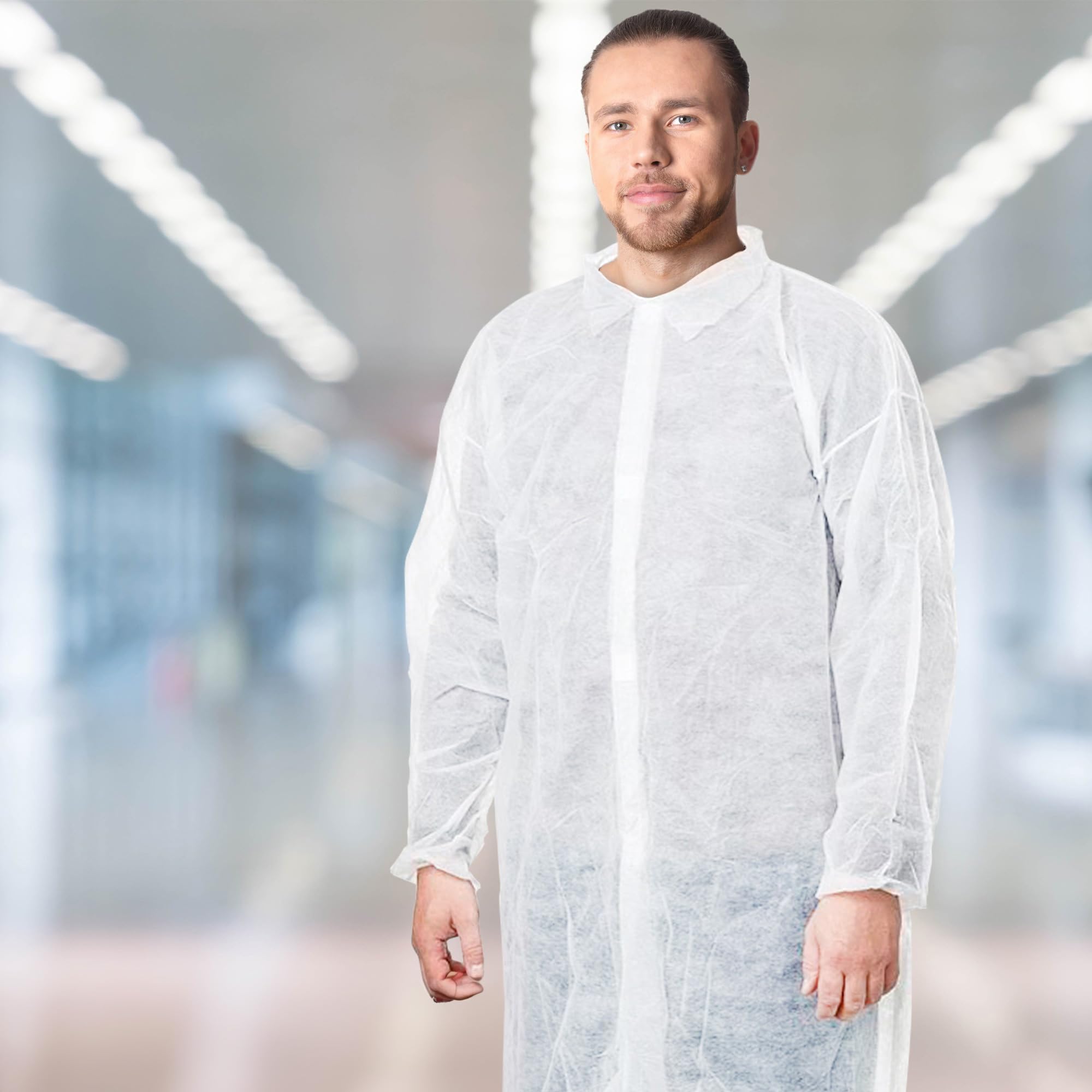ABC White Disposable Lab Coats for Adults - XL (50 Pack) | Polypropylene Medical & Painting Protective Coat | 44