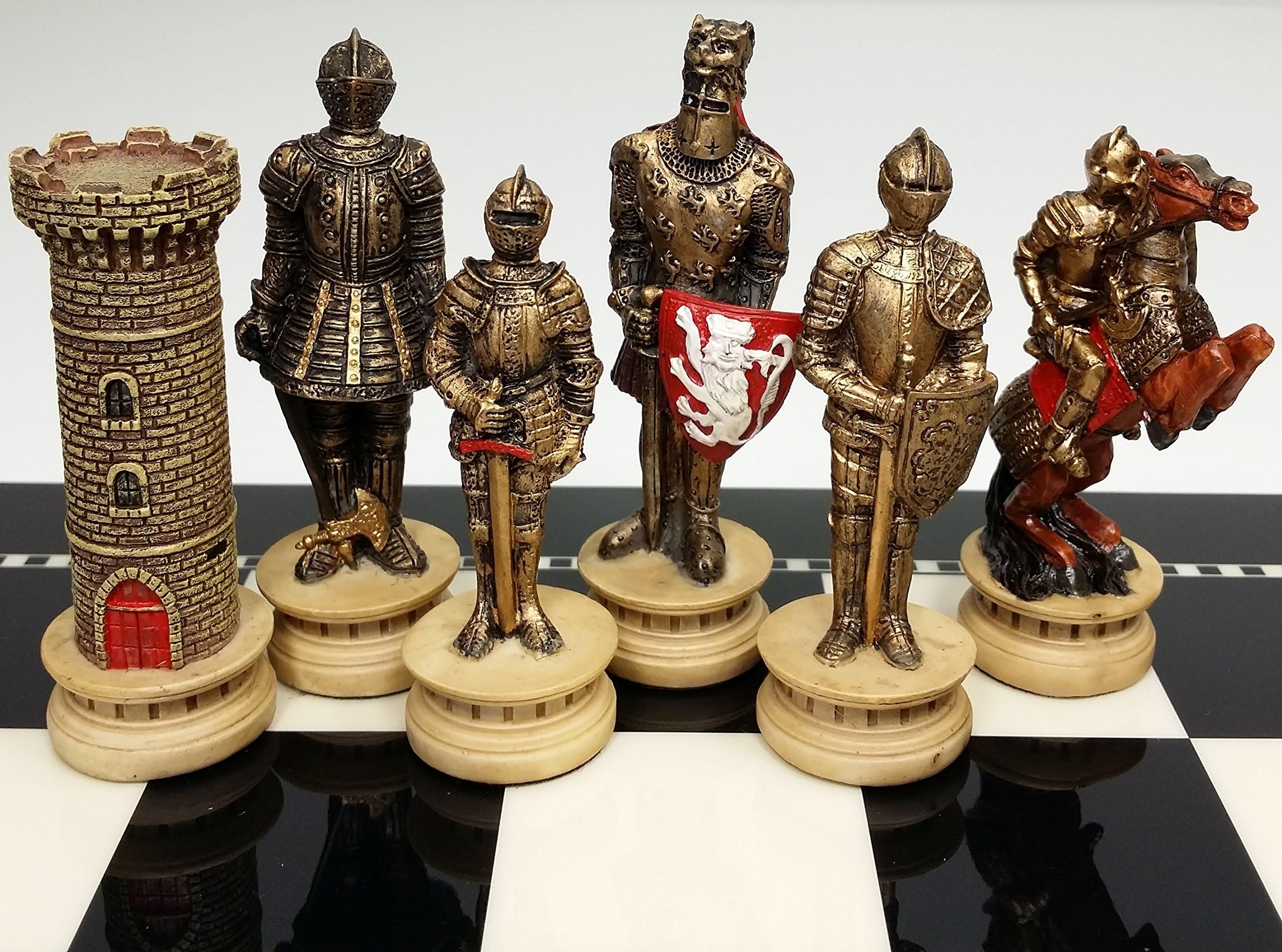 Medieval Crusades Themed Gold & Silver Warrior Knights Chess Set with 15