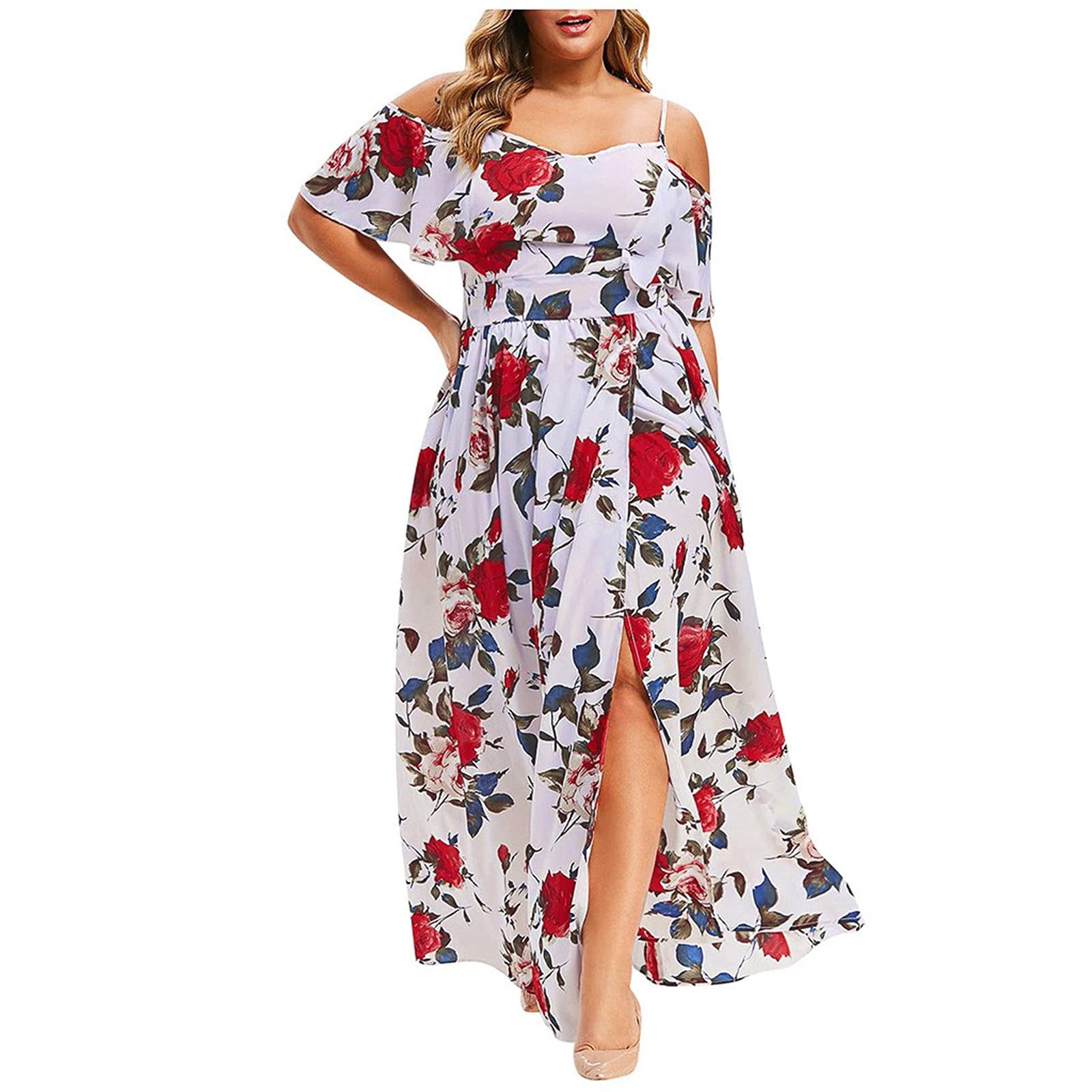 Plus Size Summer Maxi Dress for Women - Floral Sling Beach Sundress with Split Flowy Hem & Long Skirt | Perfect for Vacations, Pool Parties & Casual Outings